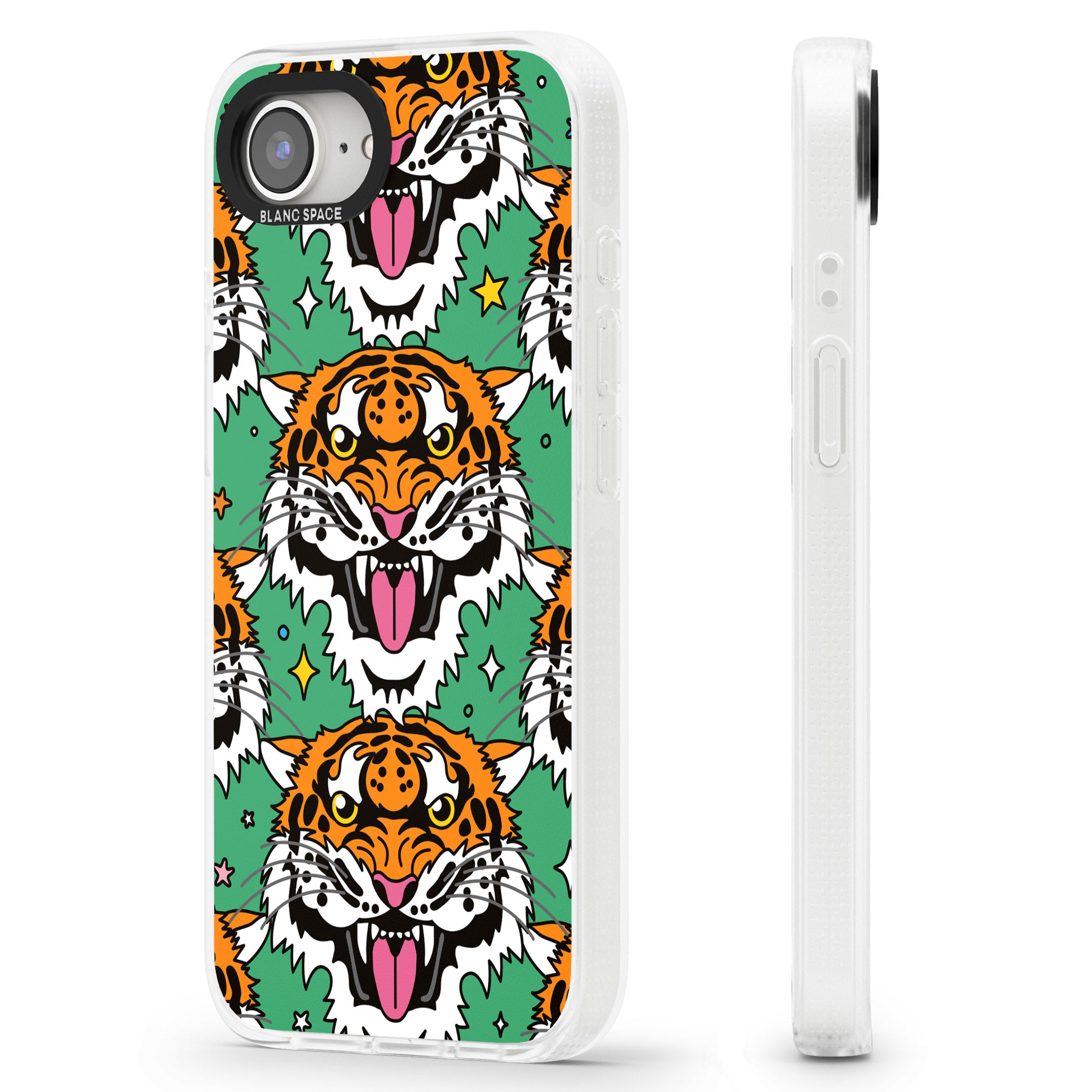 Fierce Jungle Tigers (Green) iPhone 16e Clear Case Impact Air - Blanc Space