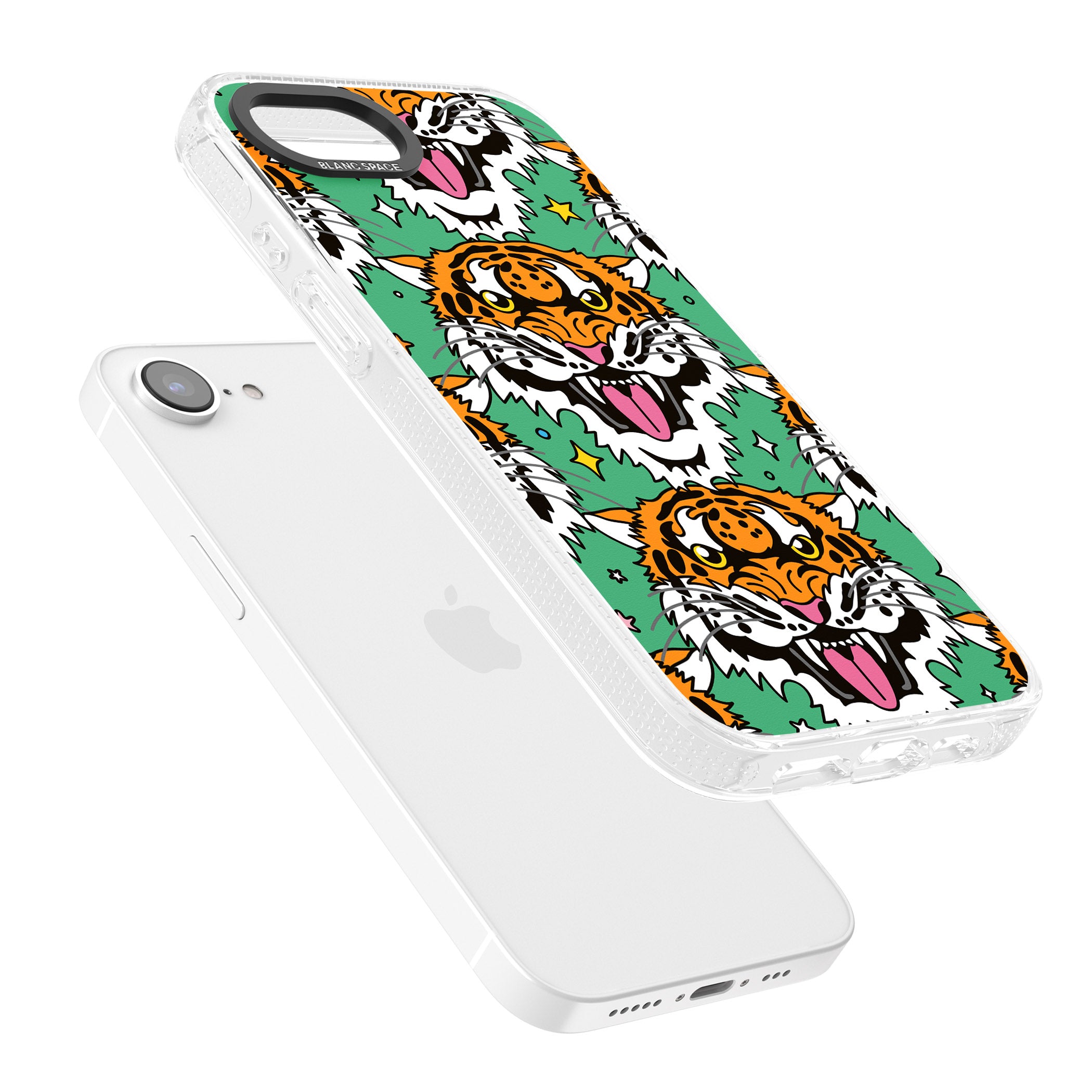 Fierce Jungle Tigers (Green) iPhone 16e Clear Case Impact Air - Blanc Space