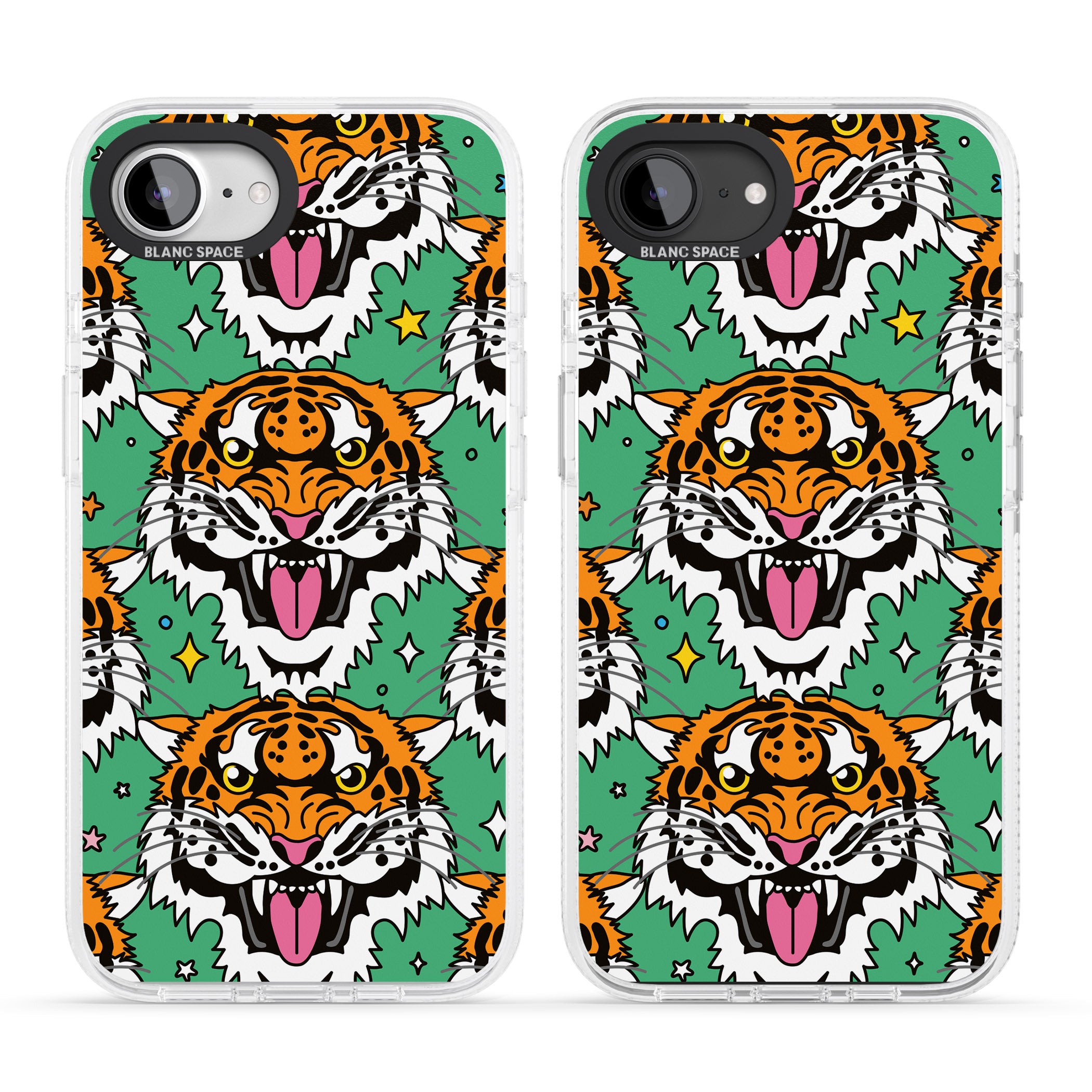 Fierce Jungle Tigers (Green) iPhone 16e Clear Case Impact Air - Blanc Space