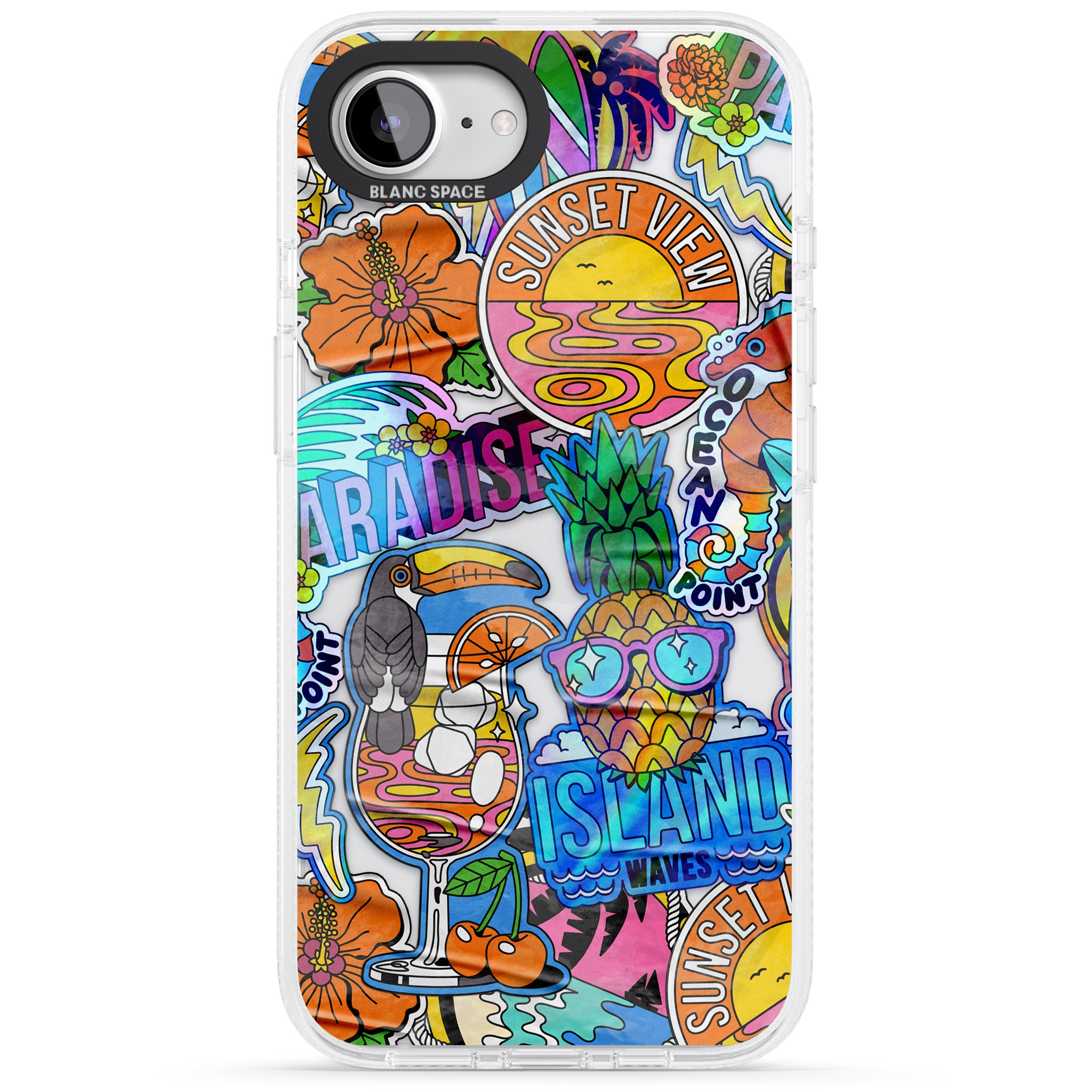 Tropical Vibes Collage iPhone 16e Clear Case Impact Air - Blanc Space