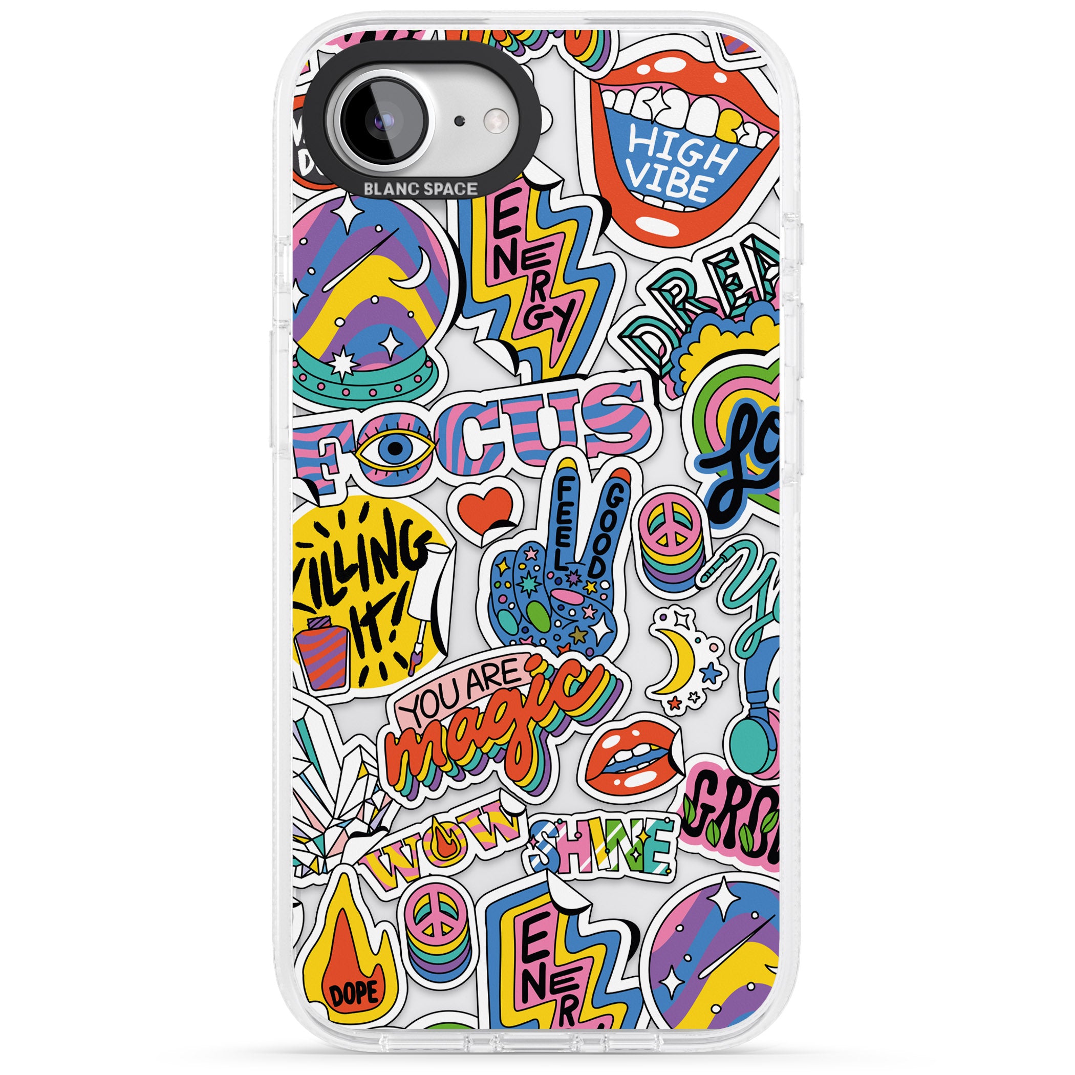 Magic Sticker Collage iPhone 16e Clear Case Impact Air - Blanc Space