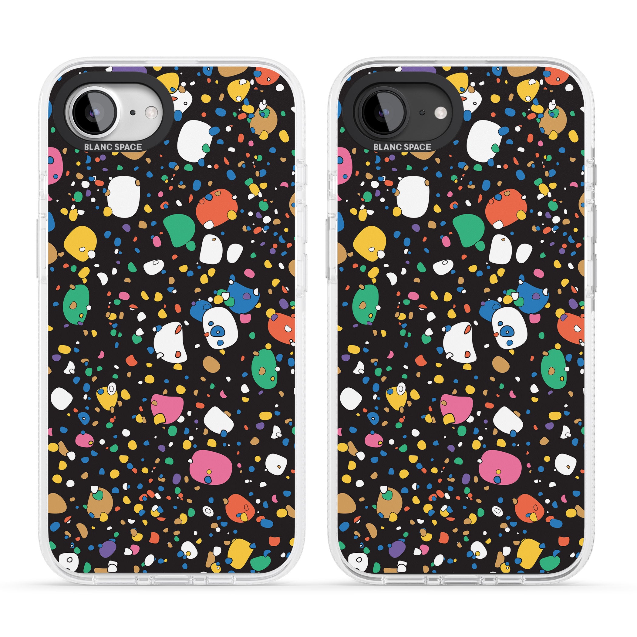 Colourful Confetti Pebbles (Black) iPhone 16e Clear Case Impact Air - Blanc Space