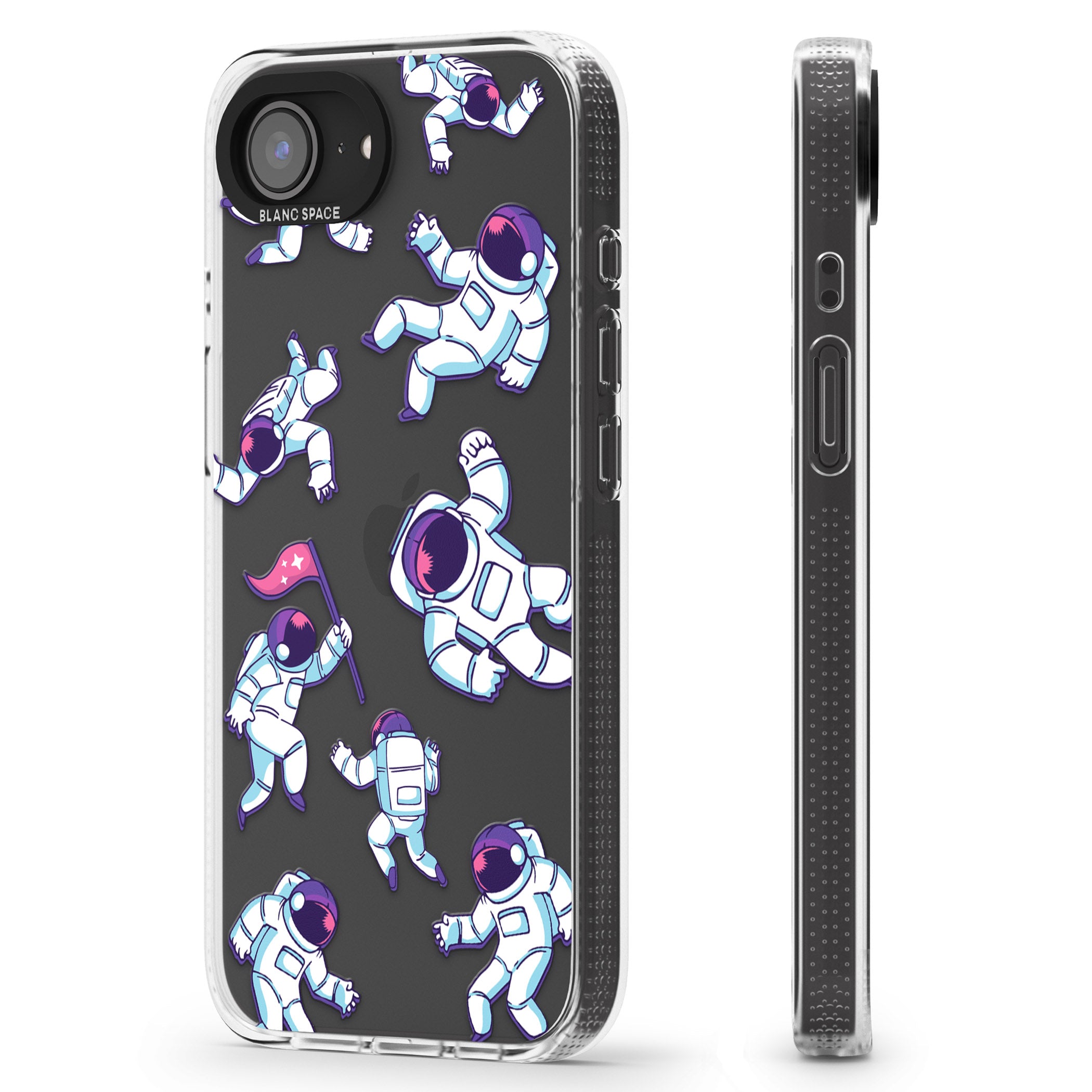Astronaut Pattern iPhone 16e Clear Case Impact Air - Blanc Space