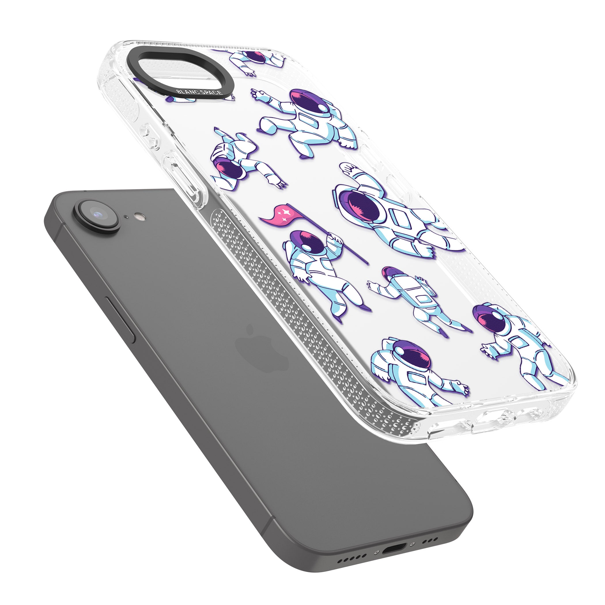 Astronaut Pattern iPhone 16e Clear Case Impact Air - Blanc Space