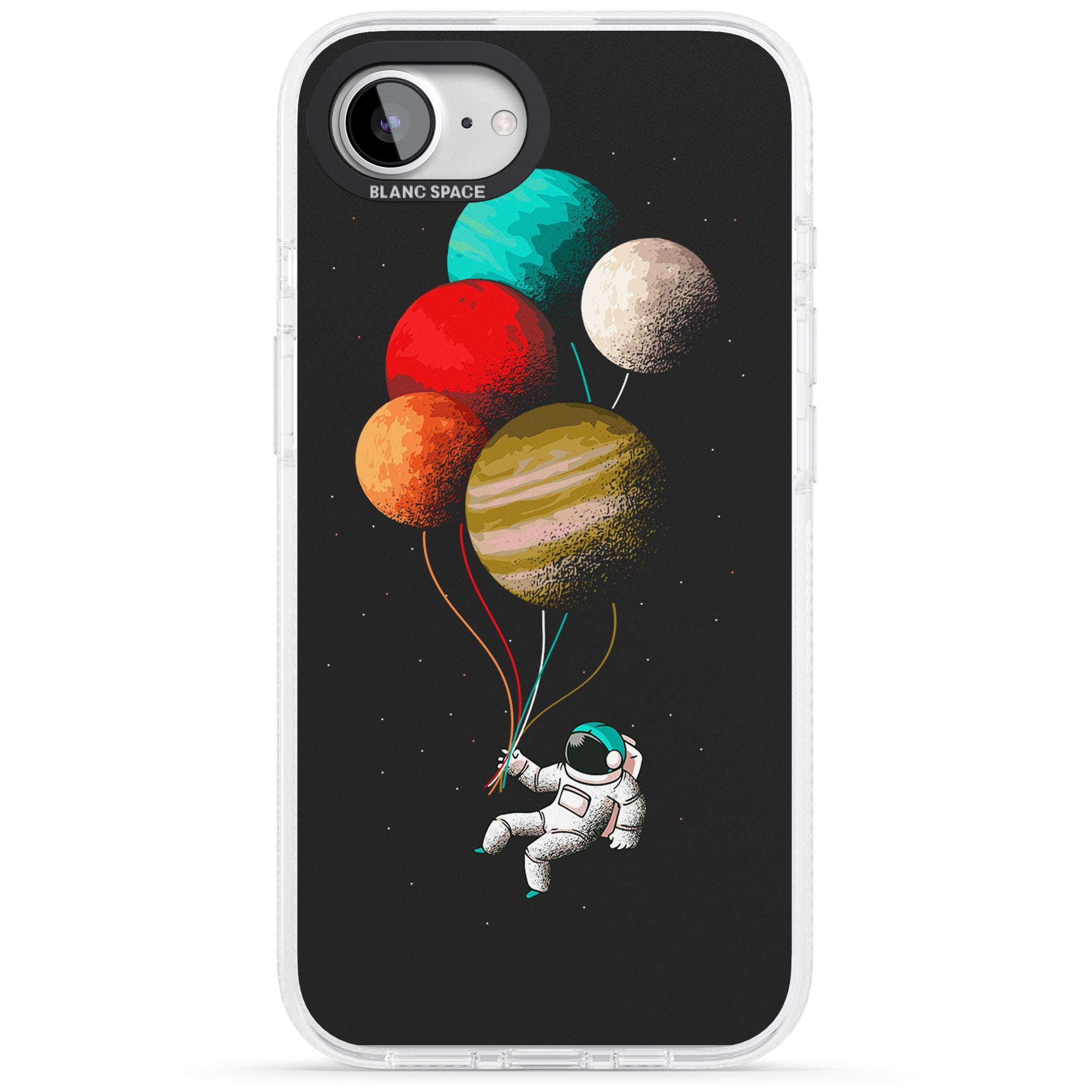 Astronaut Balloon Planets iPhone 16e Clear Case Impact Air - Blanc Space