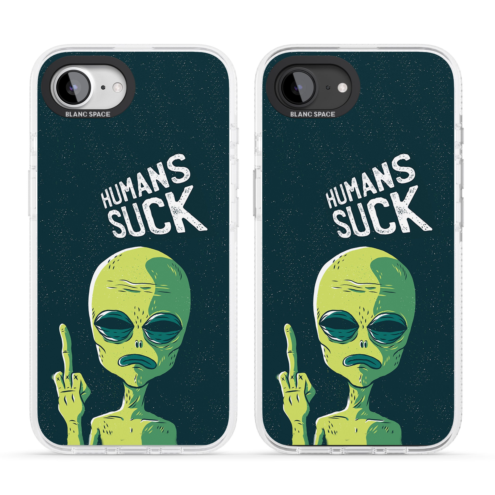 Humans Suck Alien iPhone 16e Clear Case Impact Air - Blanc Space