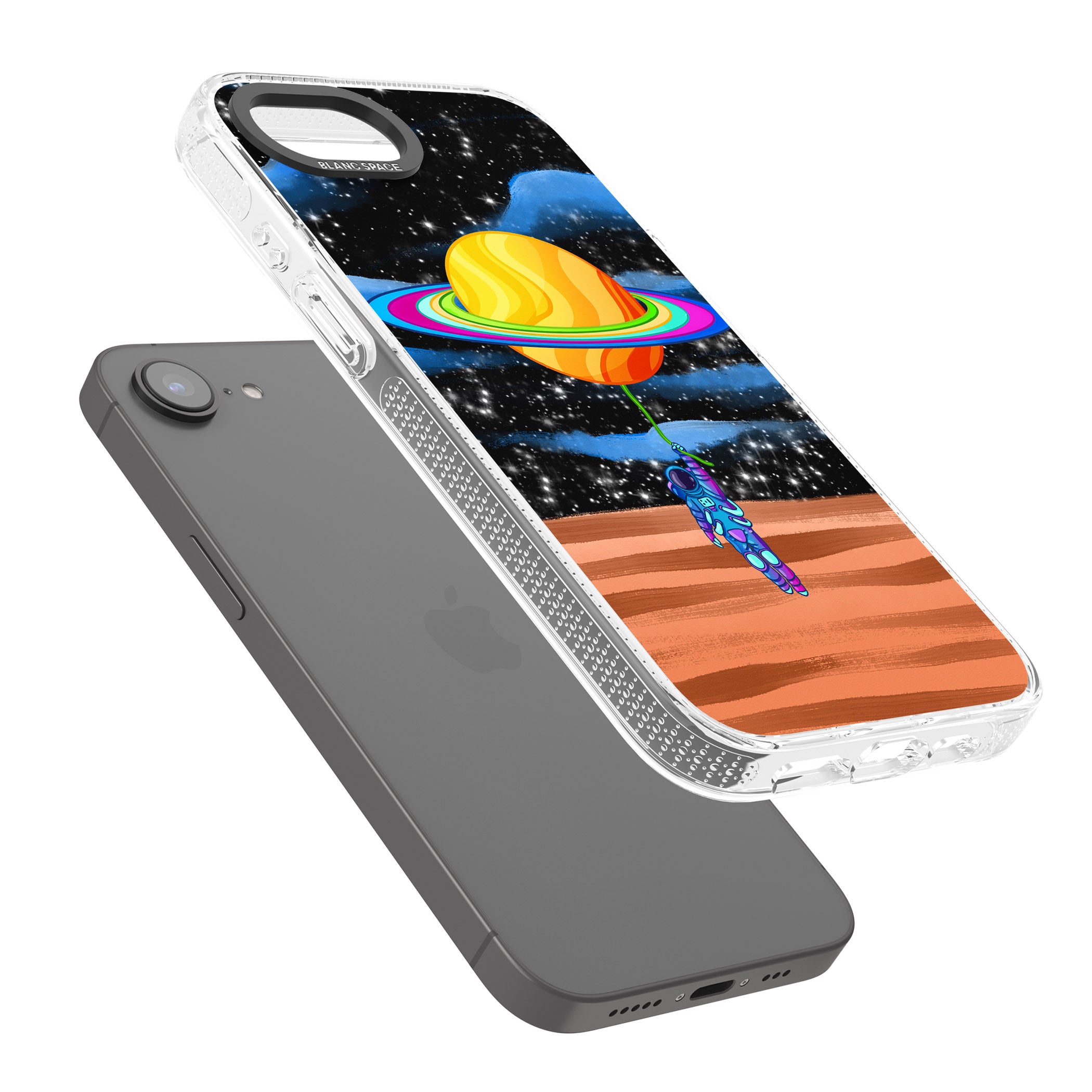 World On Helium iPhone 16e Clear Case Impact Air - Blanc Space