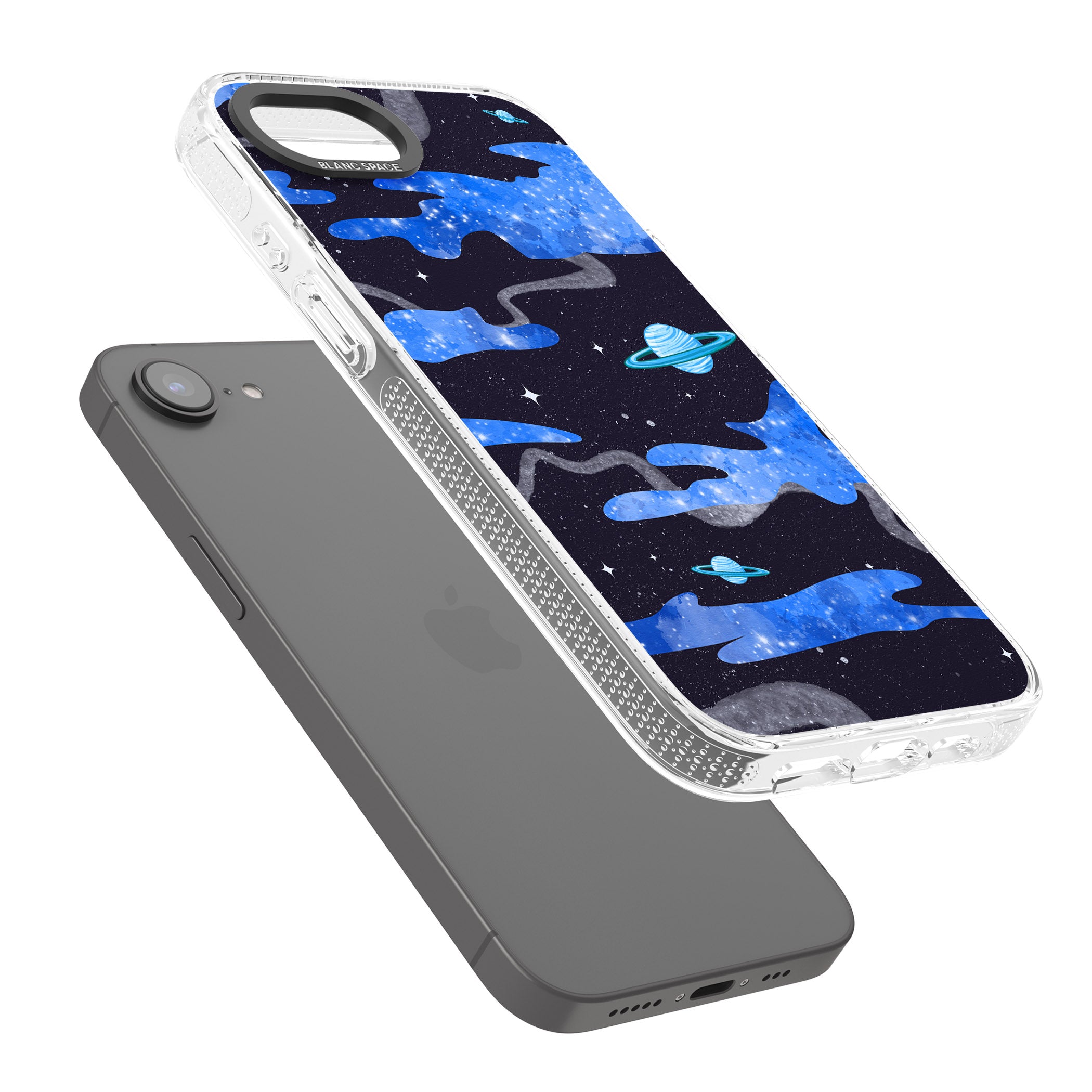 Blue Galaxy iPhone 16e Clear Case Impact Air - Blanc Space