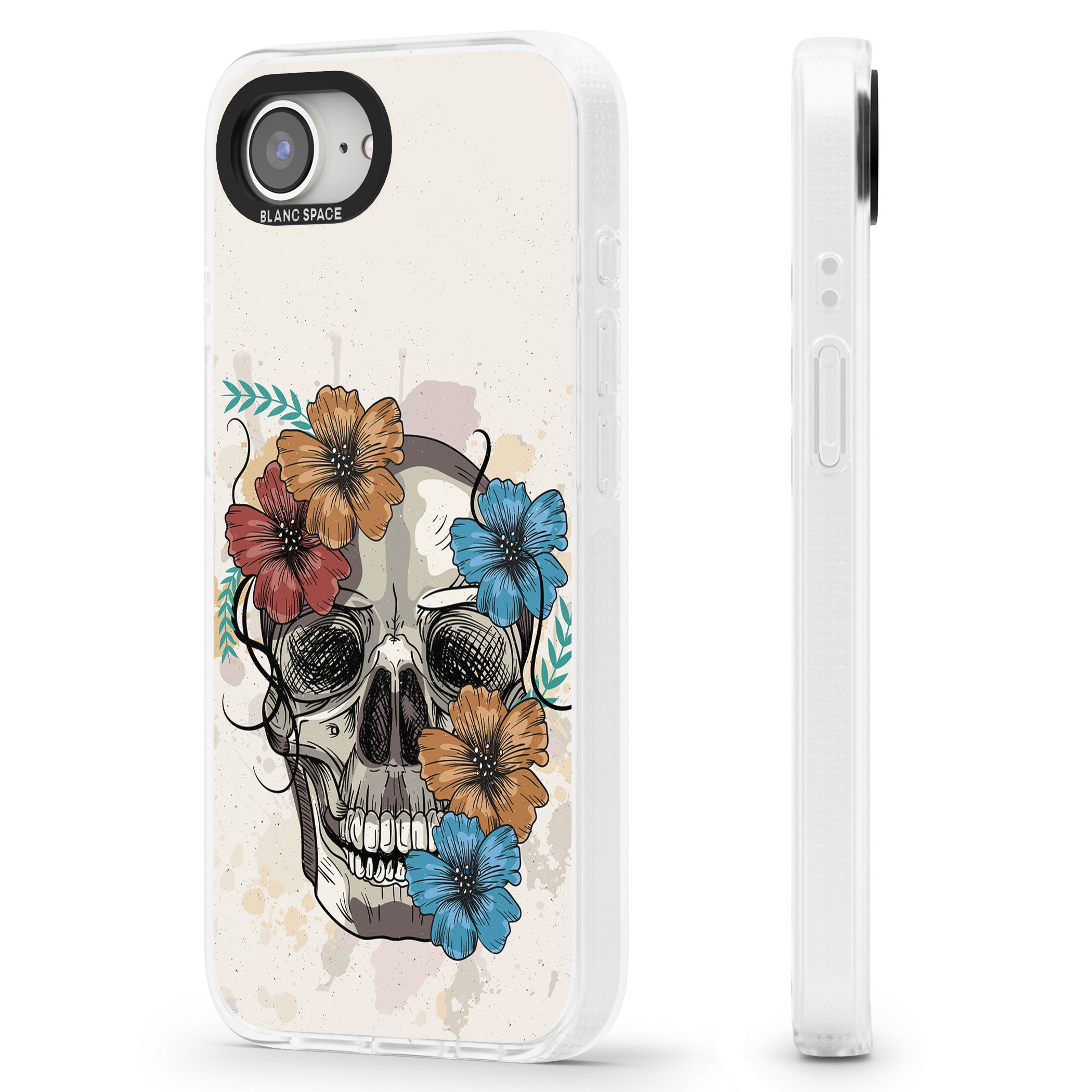 Sugar Skull Floral iPhone 16e Clear Case Impact Air - Blanc Space
