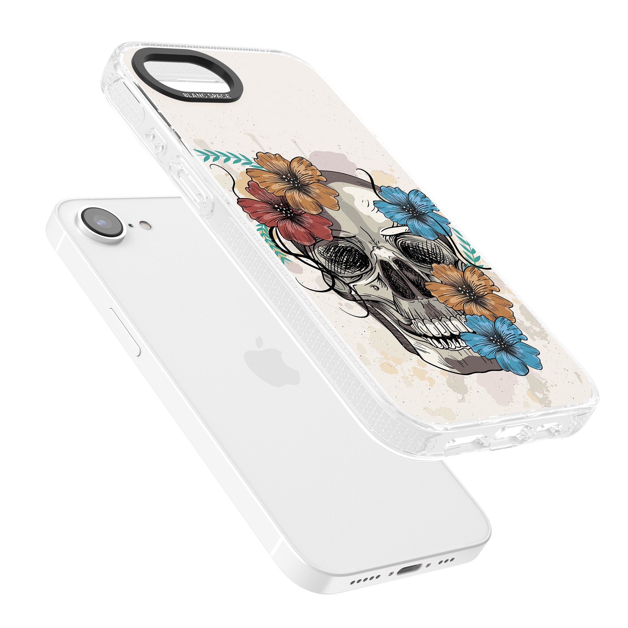 Sugar Skull Floral iPhone 16e Clear Case Impact Air - Blanc Space
