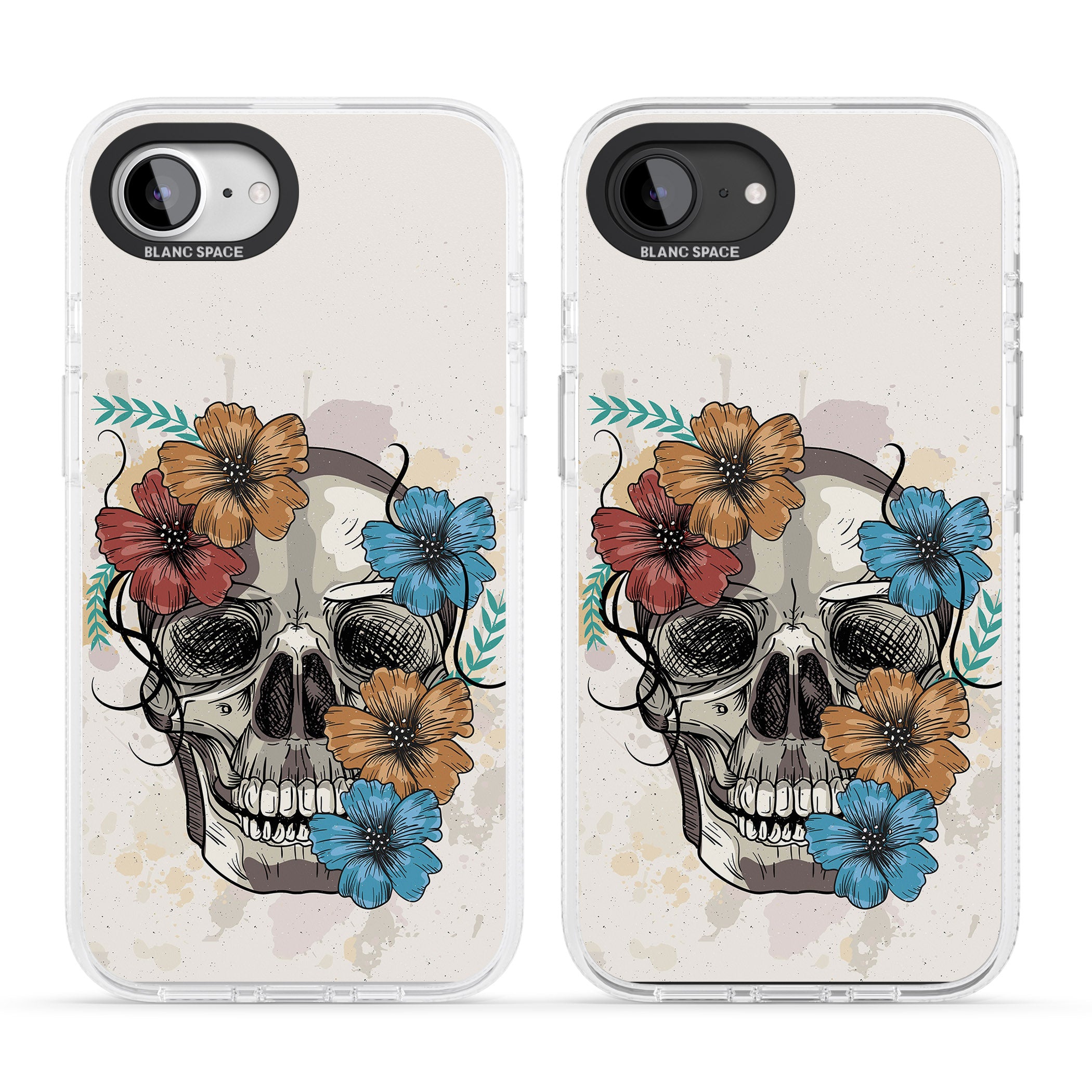 Sugar Skull Floral iPhone 16e Clear Case Impact Air - Blanc Space