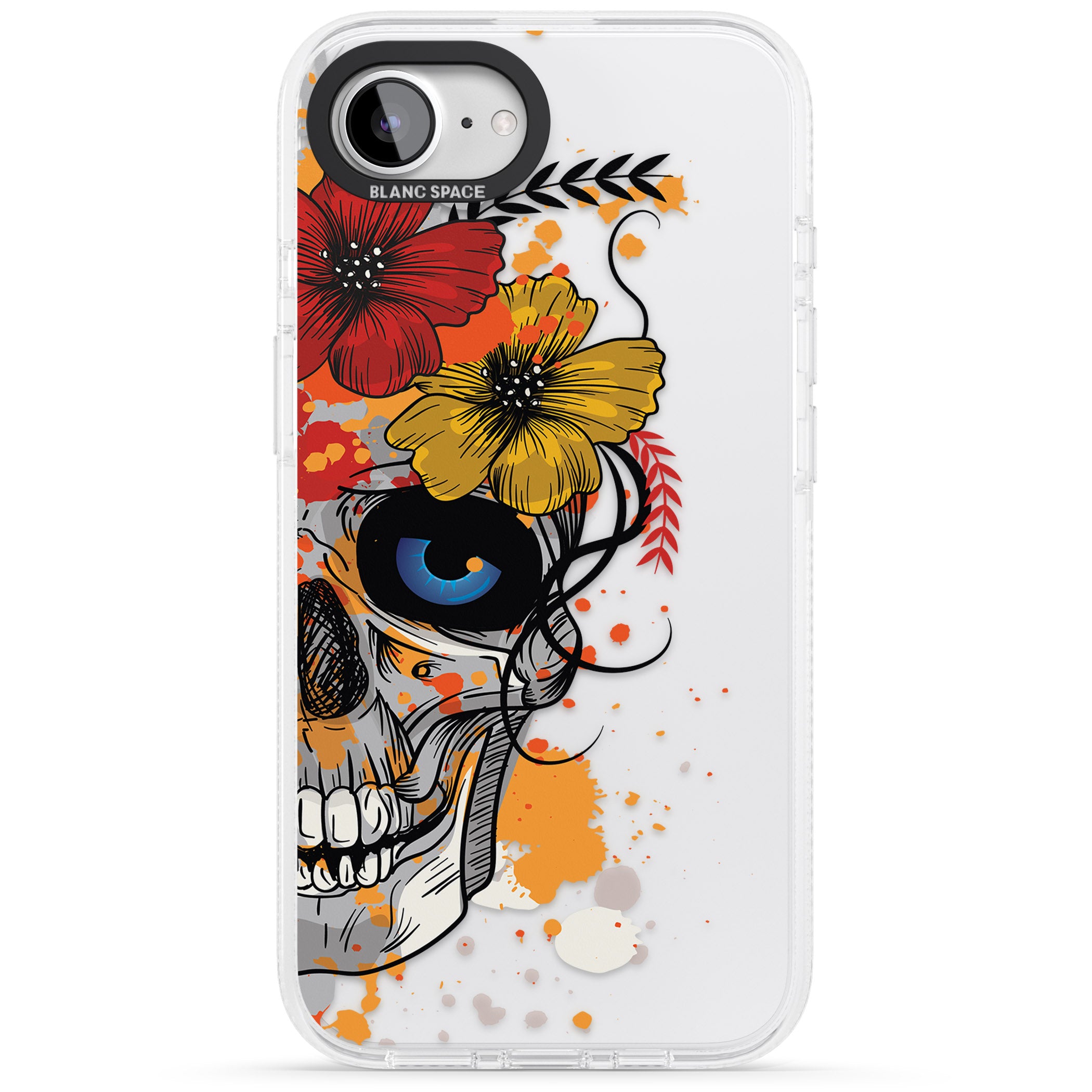 Sugar Skull Flowers iPhone 16e Clear Case Impact Air - Blanc Space