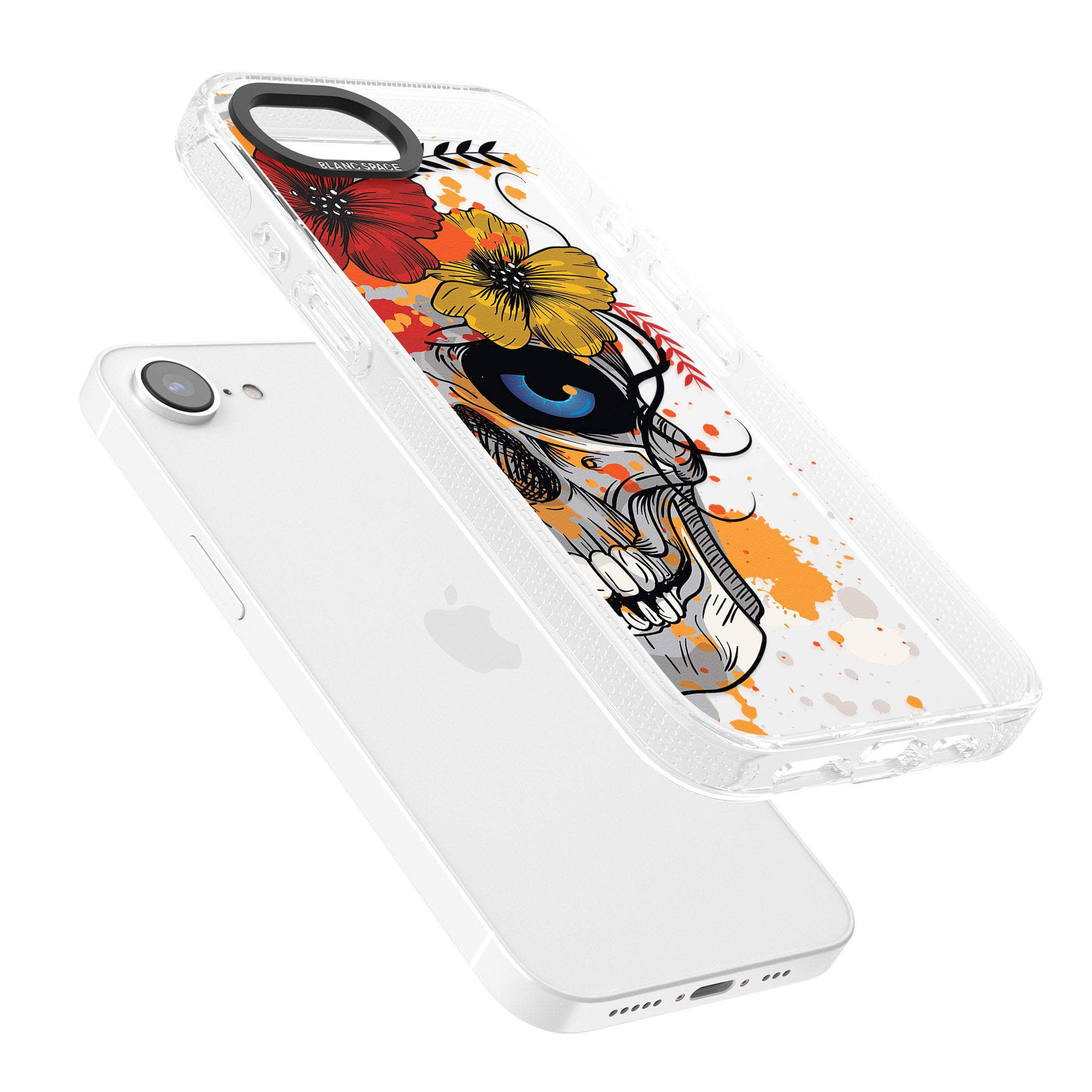 Sugar Skull Flowers iPhone 16e Clear Case Impact Air - Blanc Space