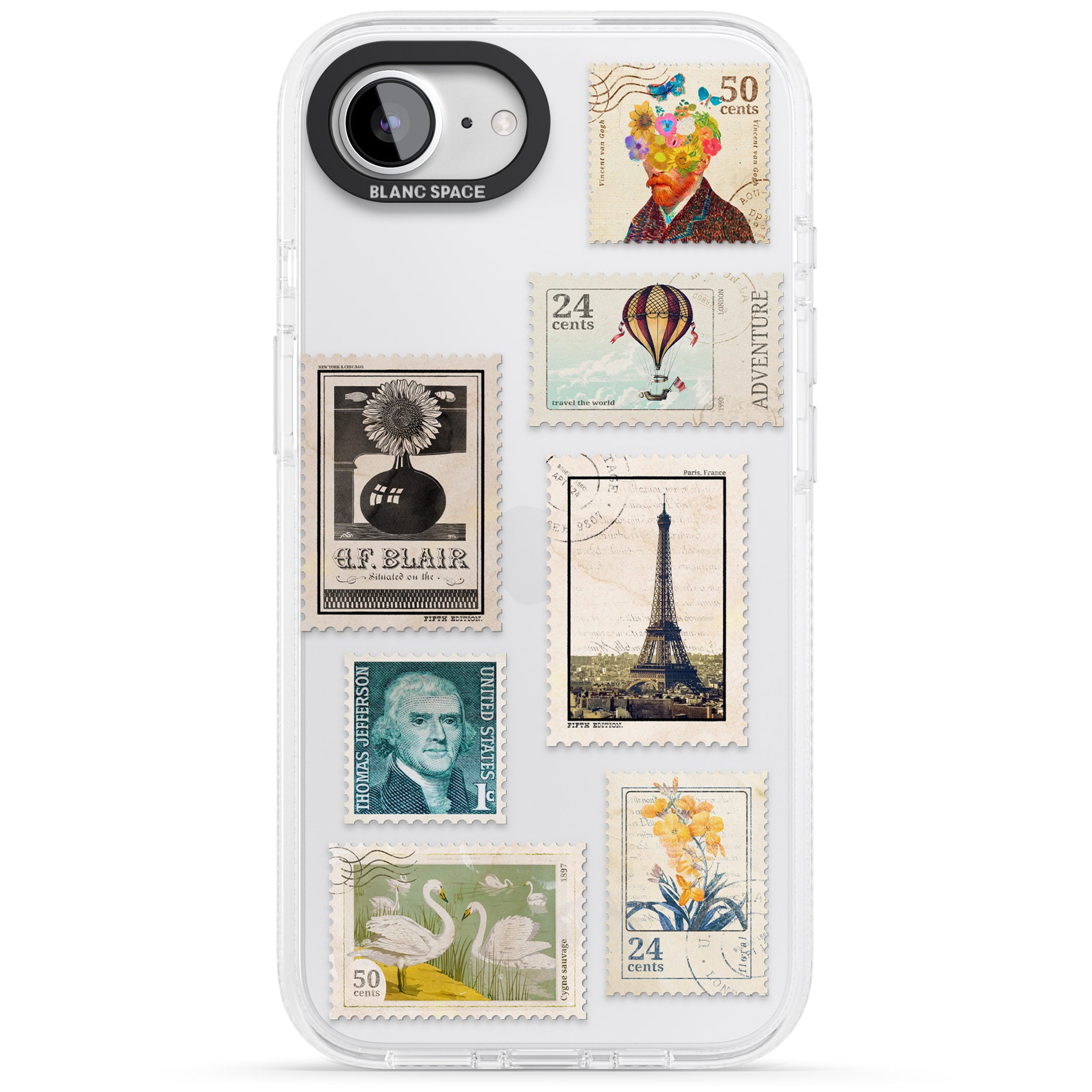Vintage Stamps iPhone 16e Clear Case Impact Air - Blanc Space
