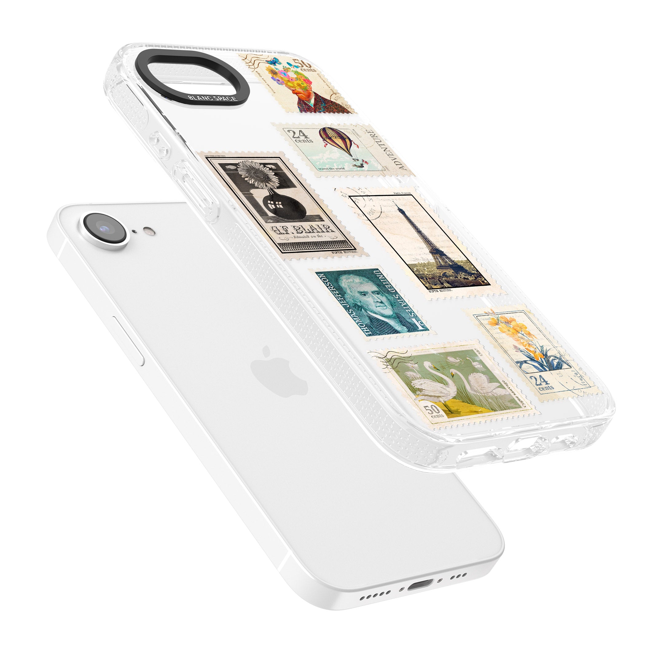 Vintage Stamps iPhone 16e Clear Case Impact Air - Blanc Space