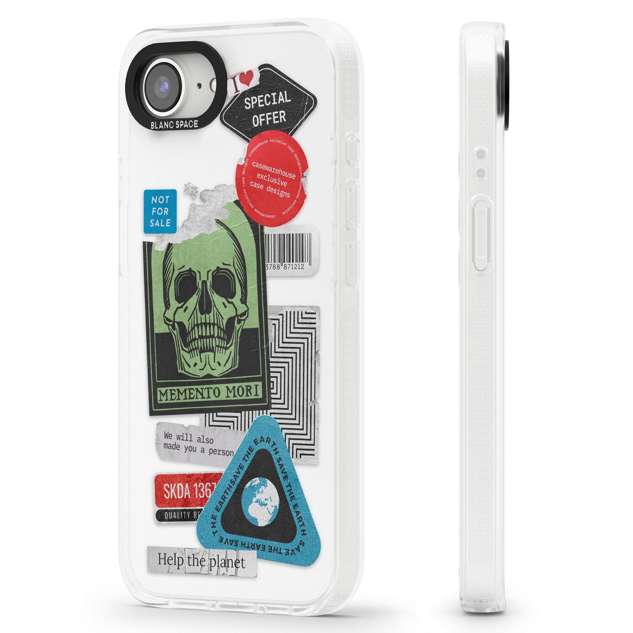 Skull Sticker Mix iPhone 16e Clear Case Impact Air - Blanc Space