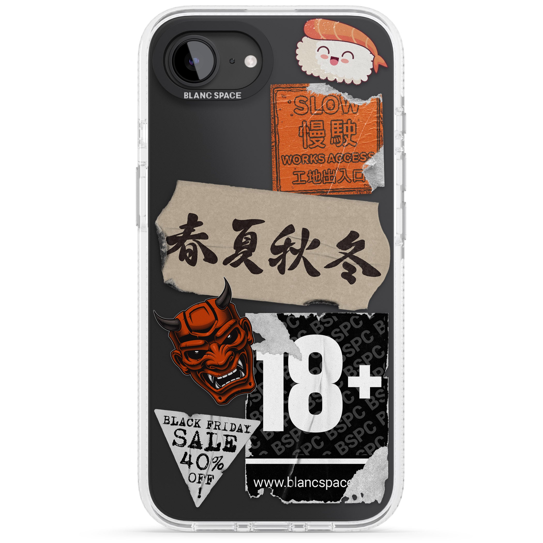 Asian Sticker Mix iPhone 16e Clear Case Impact Air - Blanc Space