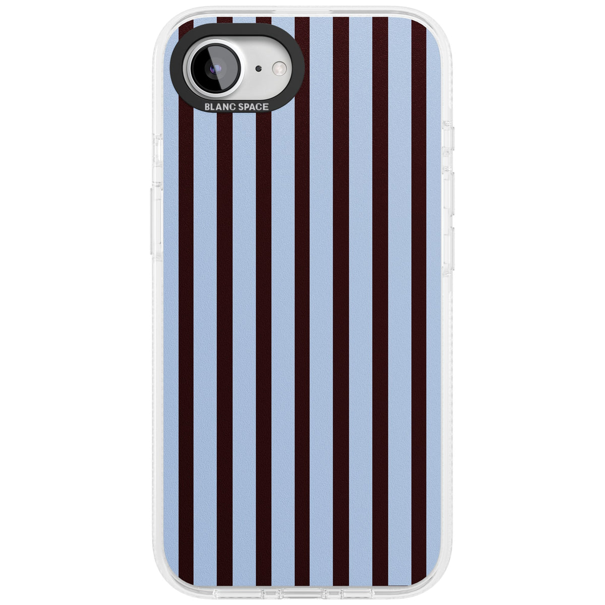 Blackcurrant Stripe preppy iPhone case featuring vertical burgundy and light blue stripes in a classic pinstripe layout iPhone 16e / iPhone 16E / iPhone 17e Impact Air Phone Case front