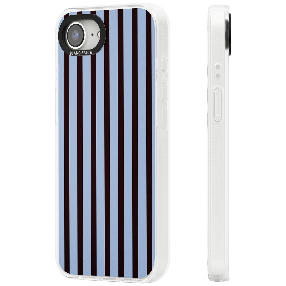 Blackcurrant Stripe preppy iPhone case featuring vertical burgundy and light blue stripes in a classic pinstripe layout iPhone 16e / iPhone 16E / iPhone 17e Impact Air Phone Case side