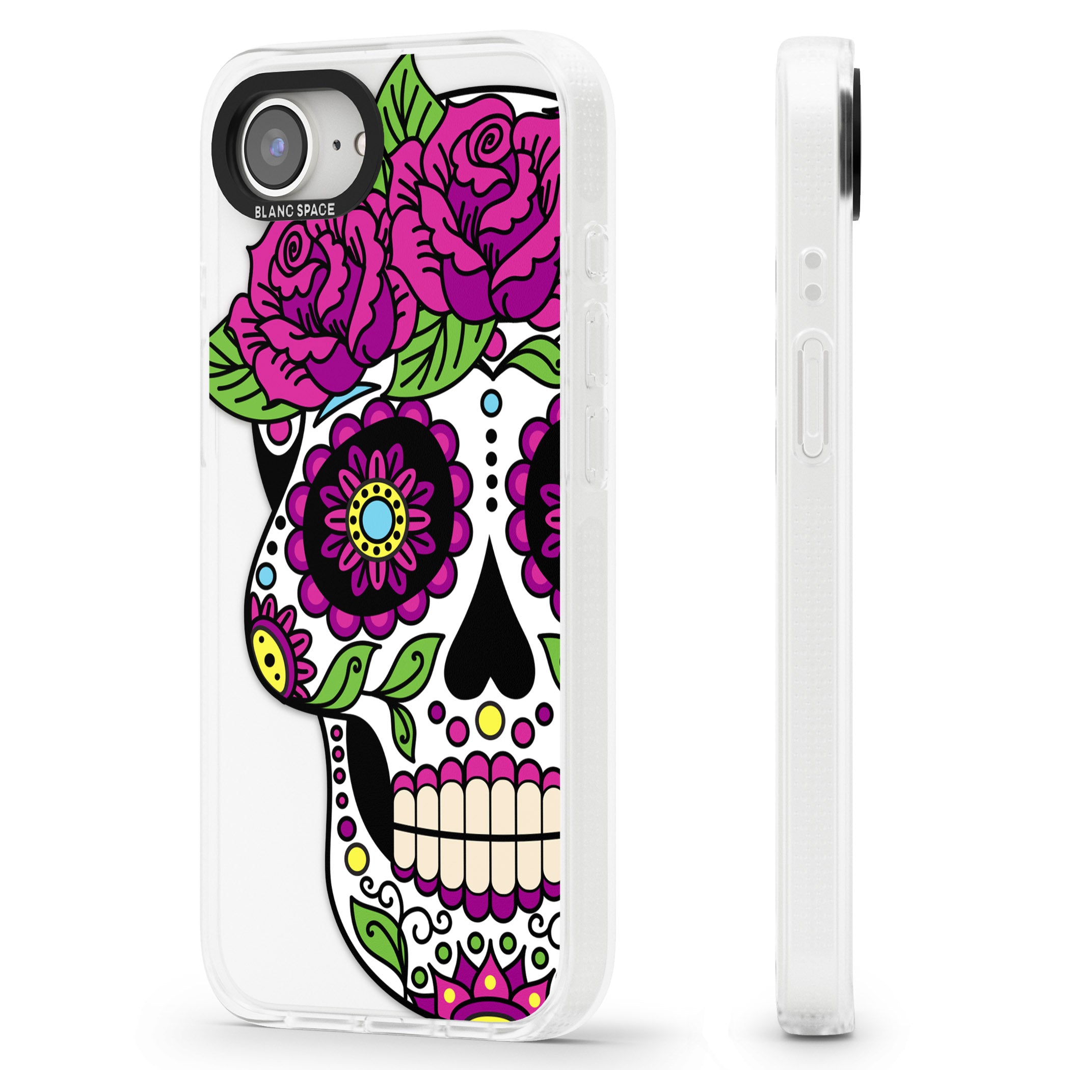 Purple Floral Sugar Skull iPhone 16e Clear Case Impact Air - Blanc Space