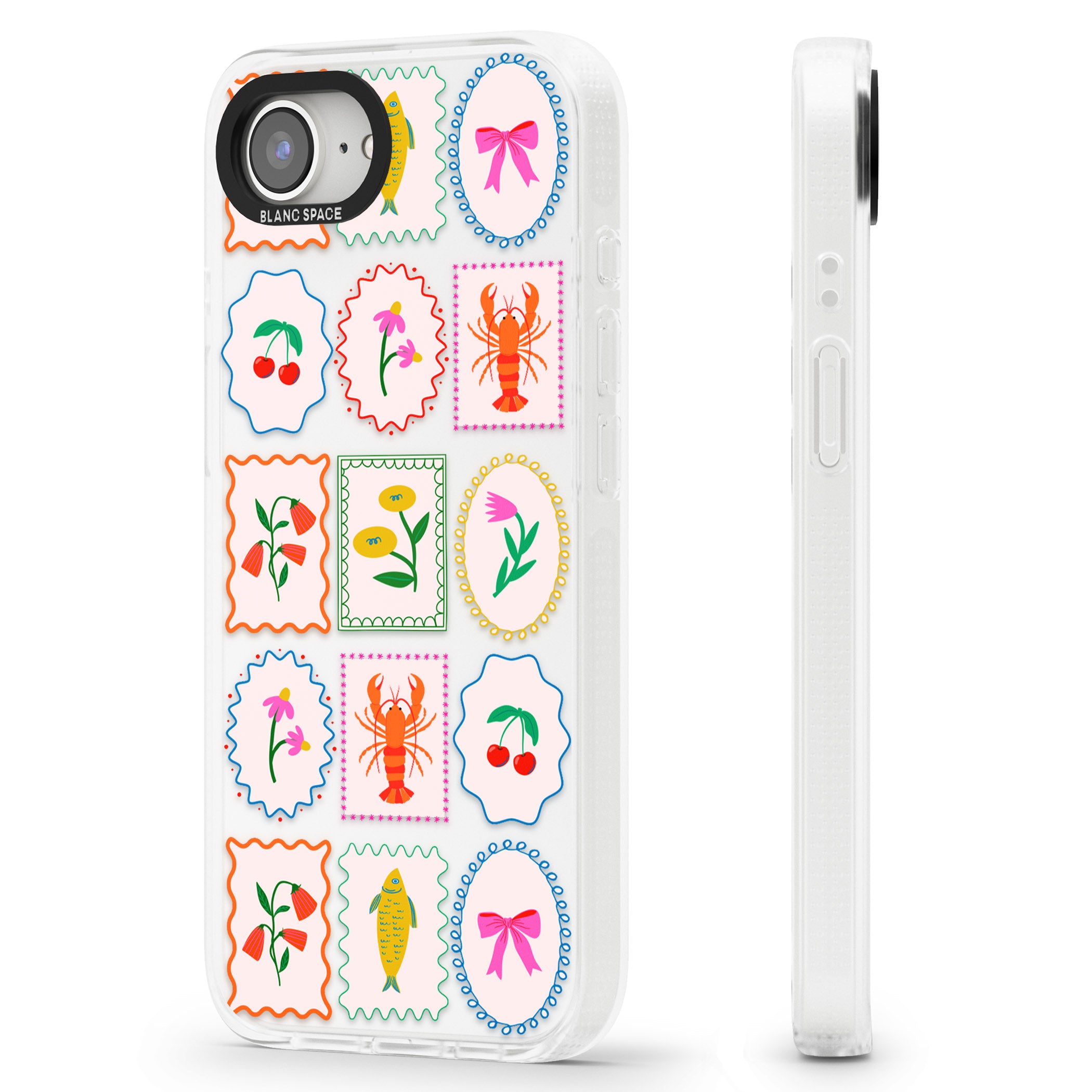 Floral & Seafood Stamps iPhone 16e Clear Case Impact Air - Blanc Space