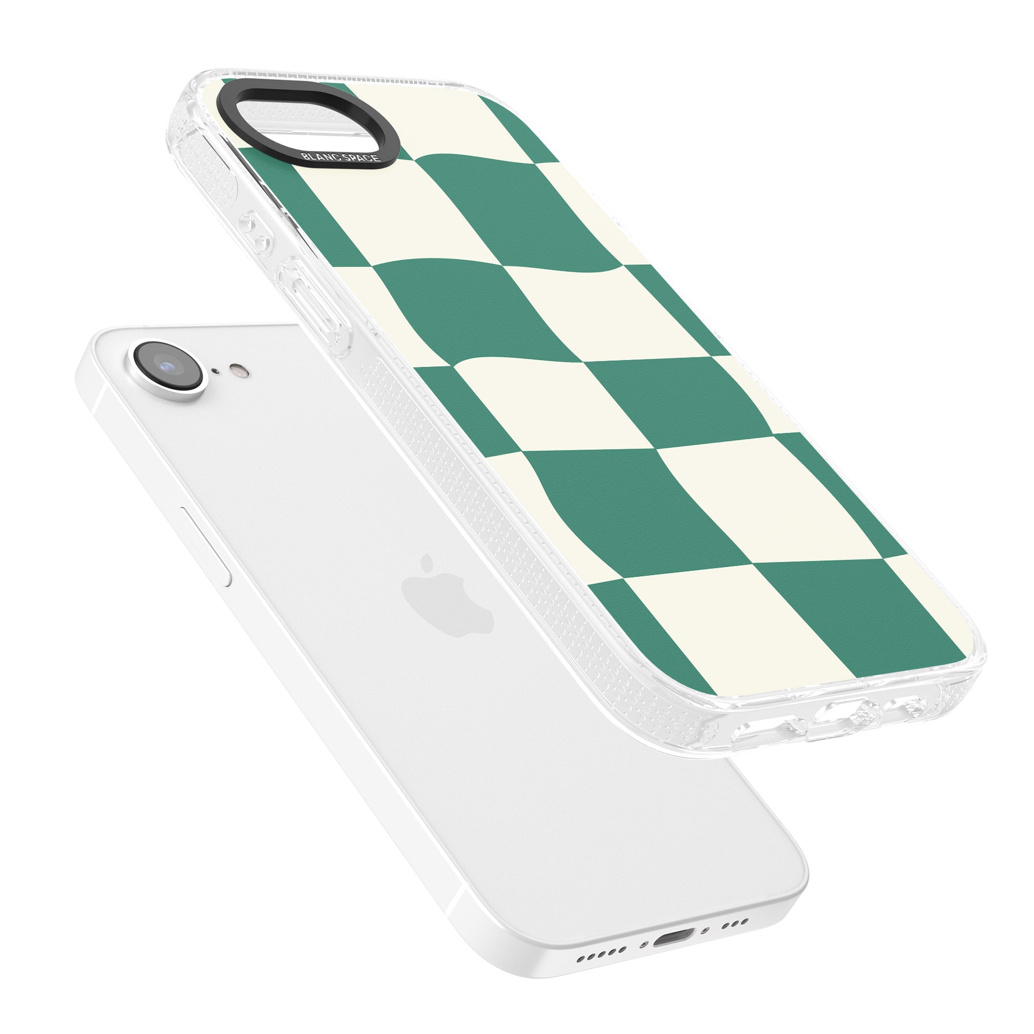 Green & Cream Wavy Check iPhone 16e Clear Case Impact Air - Blanc Space