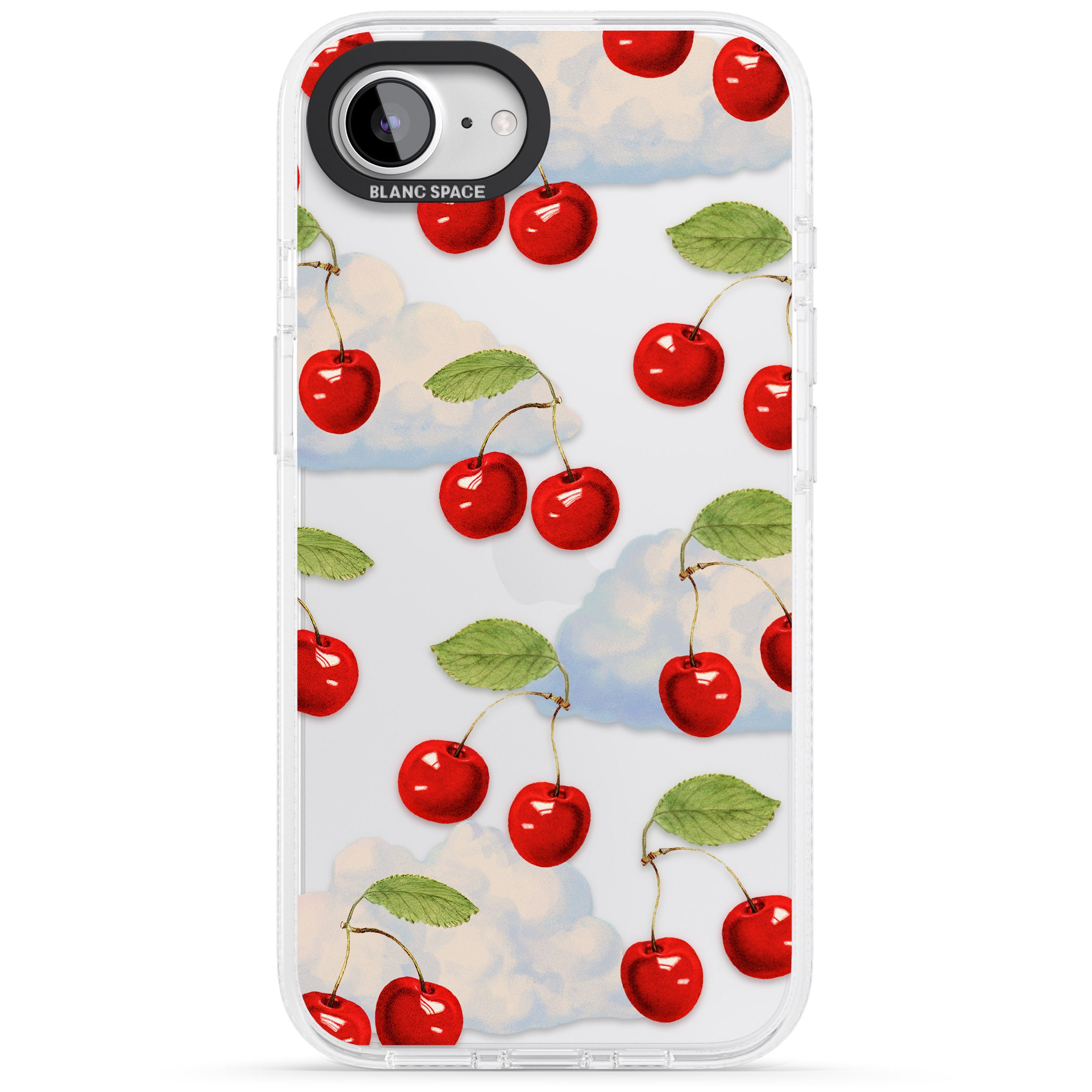 Vintage Cherries & Clouds iPhone 16e Clear Case Impact Air - Blanc Space