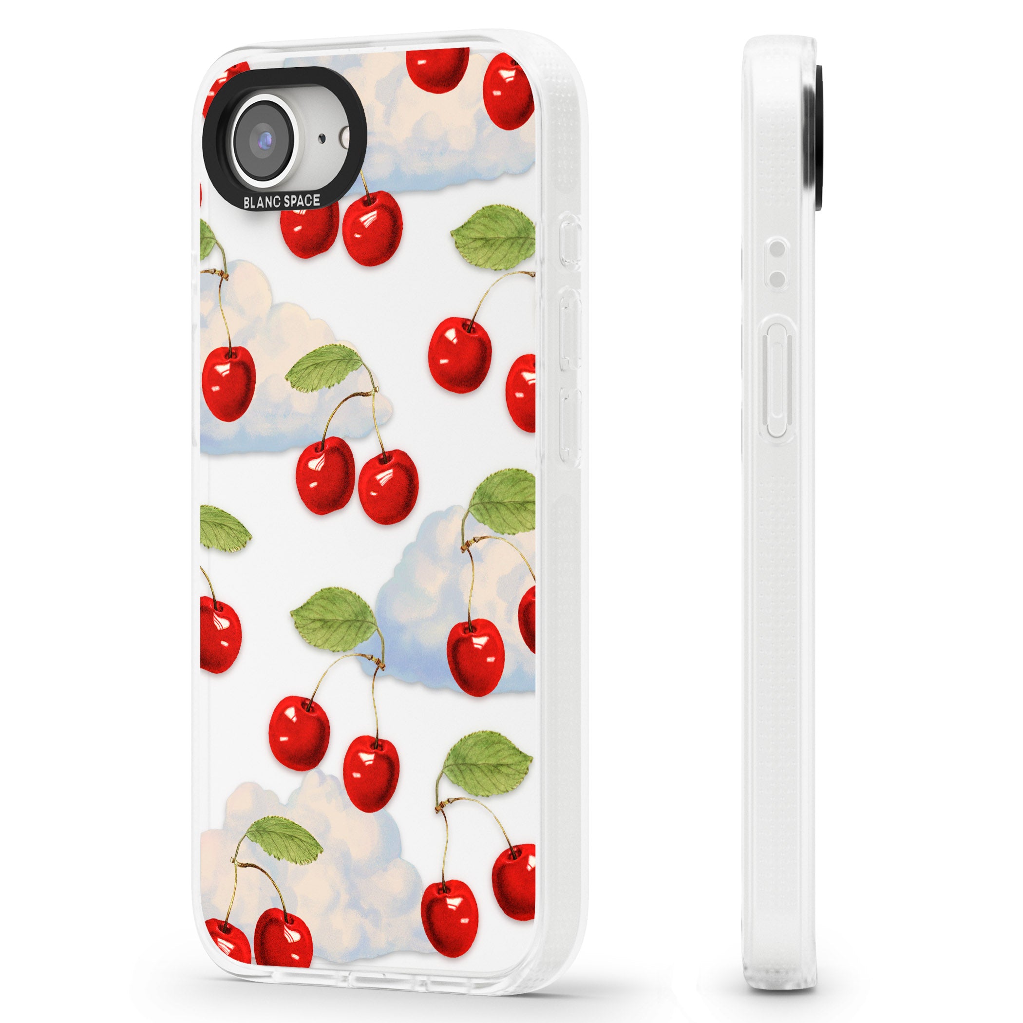 Vintage Cherries & Clouds iPhone 16e Clear Case Impact Air - Blanc Space