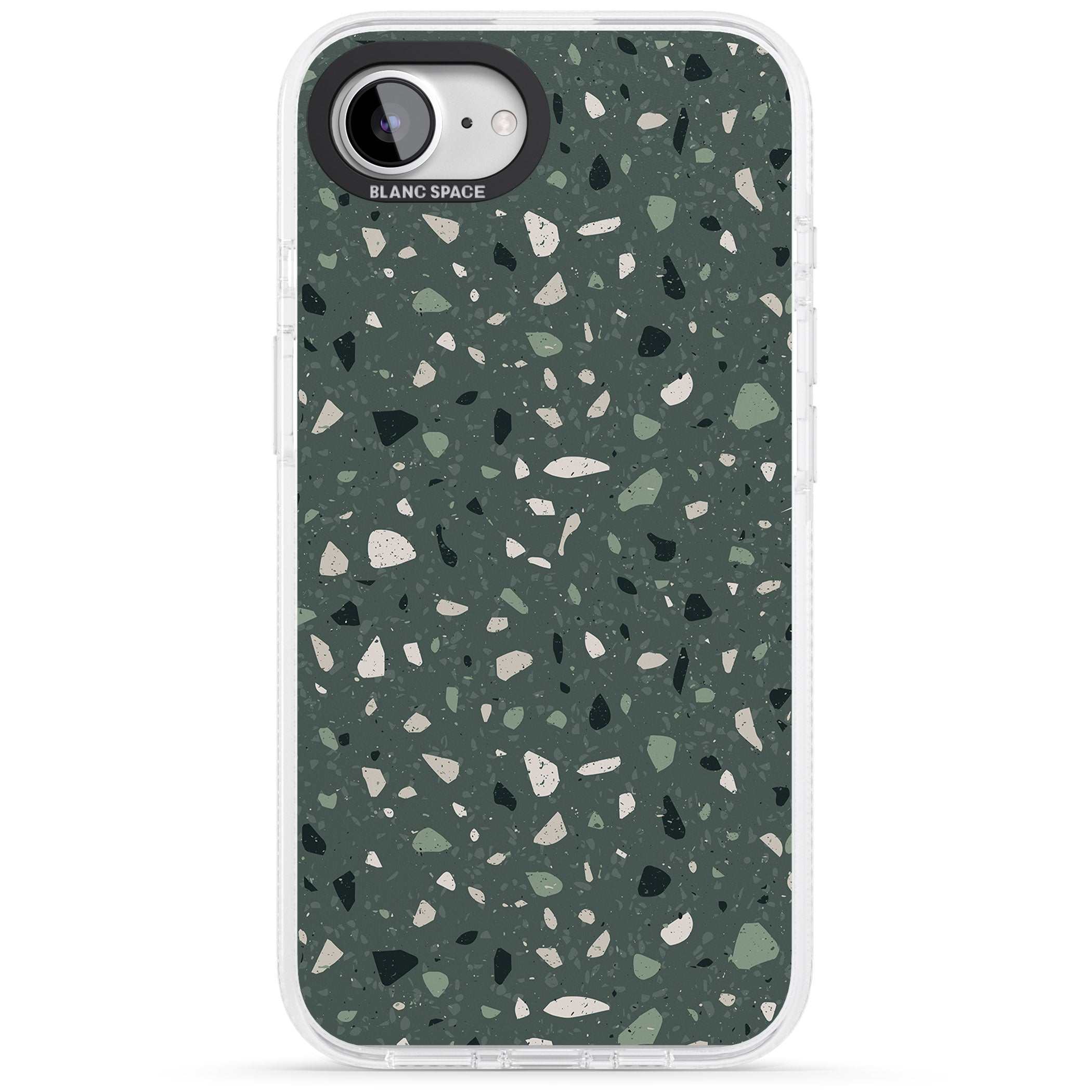 Green & Cream Terrazzo Pattern iPhone 16e Clear Case Impact Air - Blanc Space