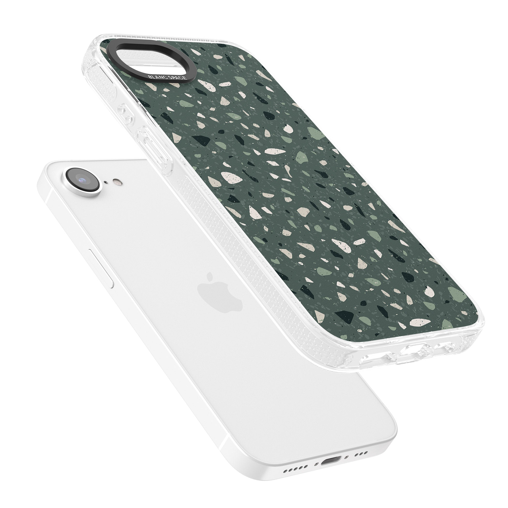 Green & Cream Terrazzo Pattern iPhone 16e Clear Case Impact Air - Blanc Space