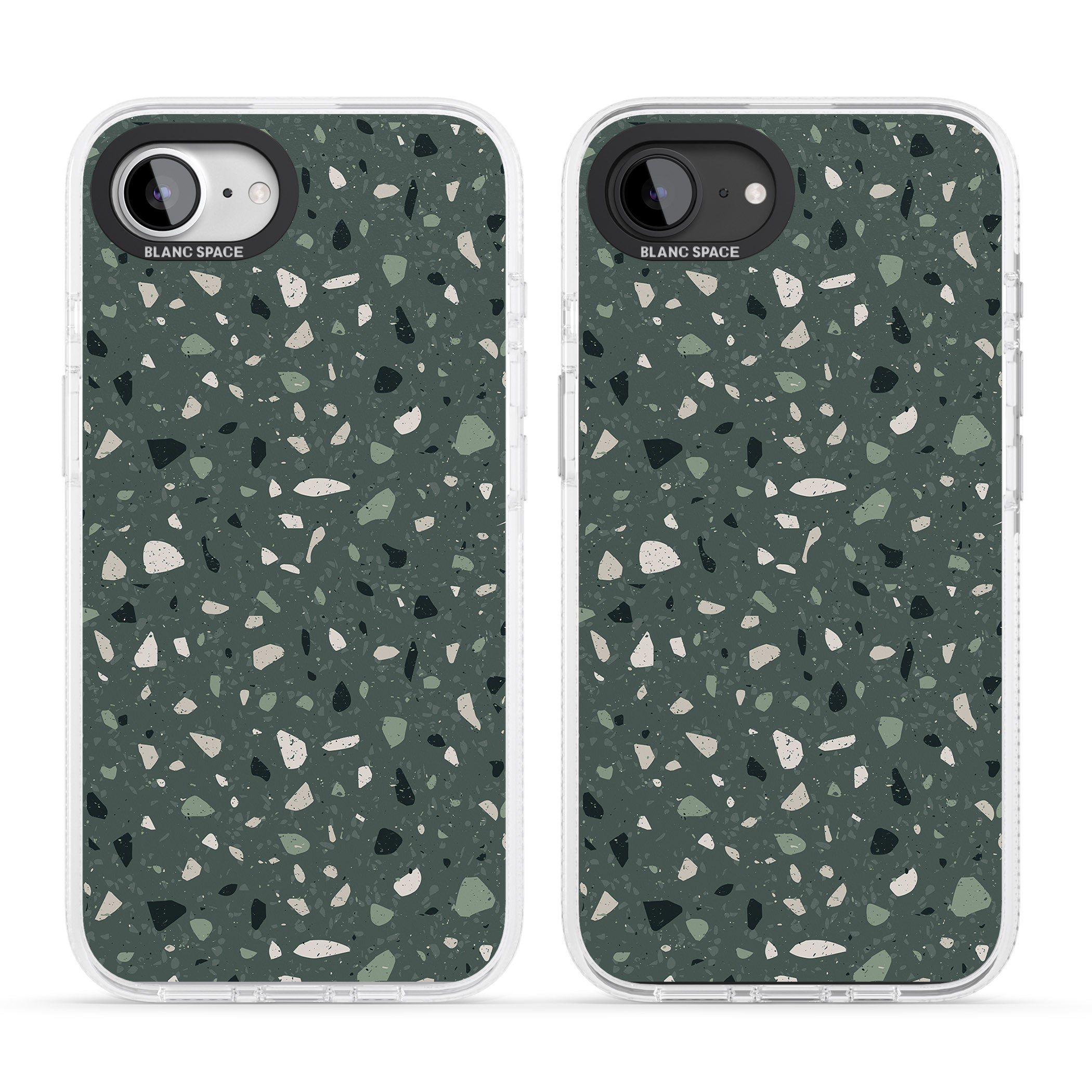 Green & Cream Terrazzo Pattern iPhone 16e Clear Case Impact Air - Blanc Space