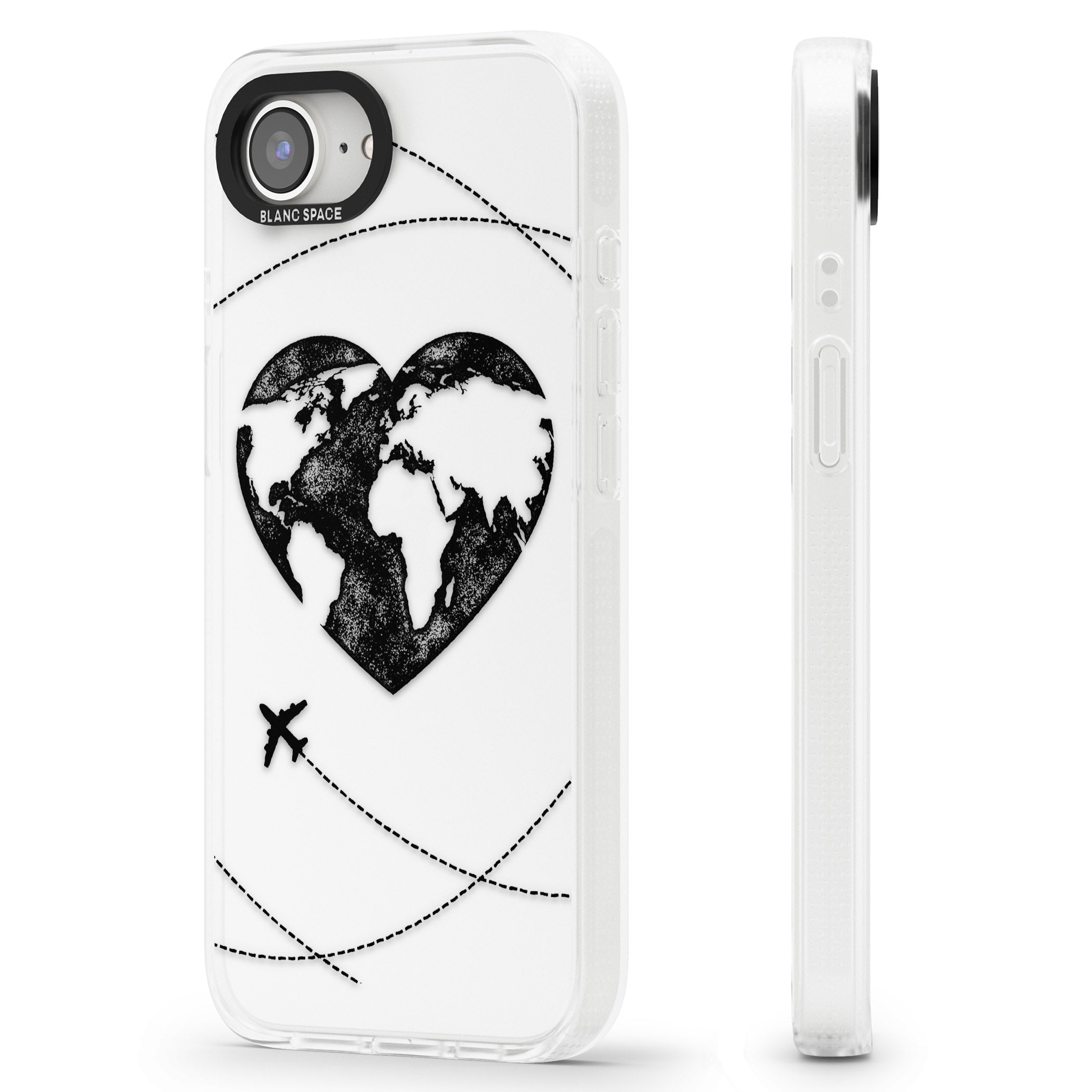 Globe Heart iPhone 16e Clear Case Impact Air - Blanc Space