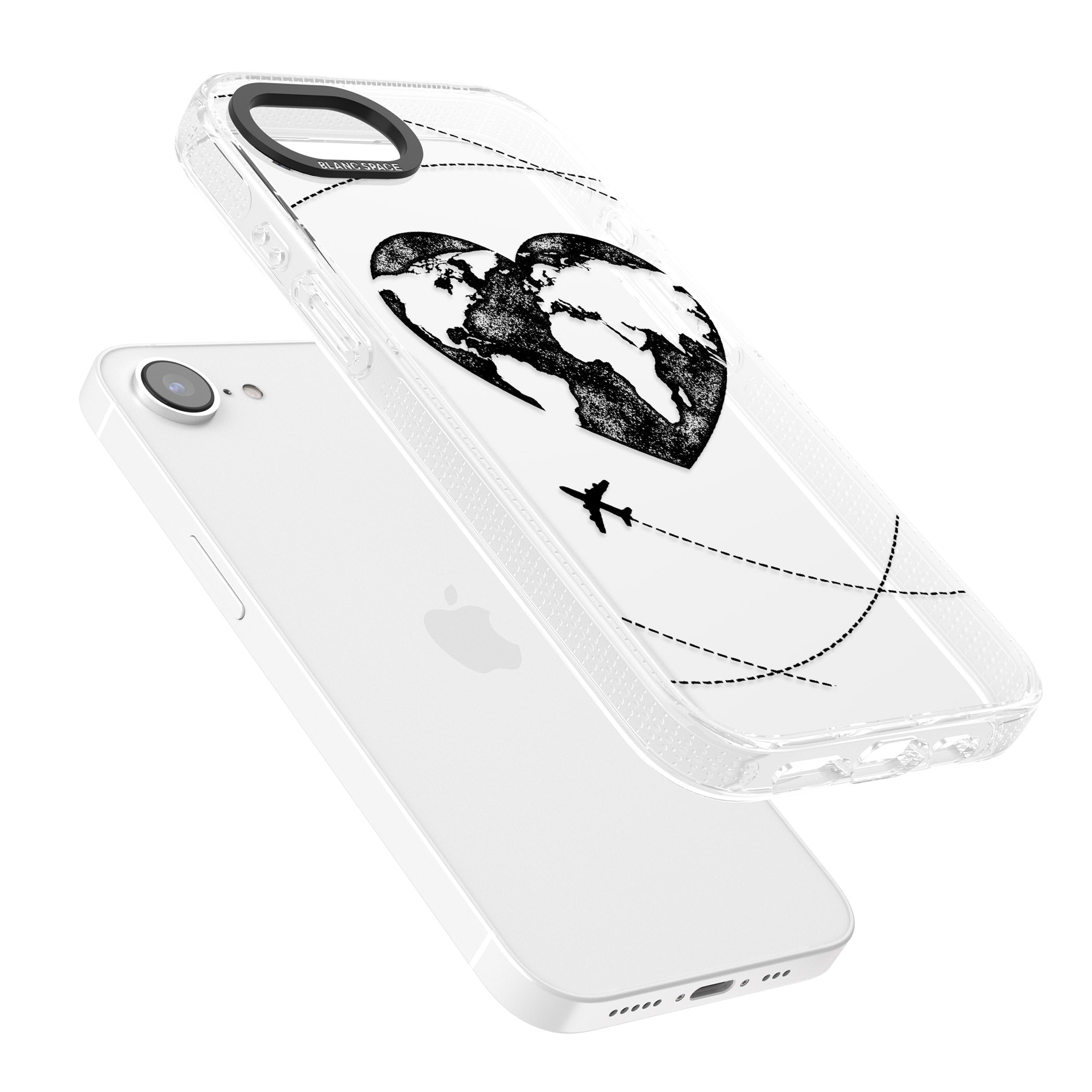 Globe Heart iPhone 16e Clear Case Impact Air - Blanc Space