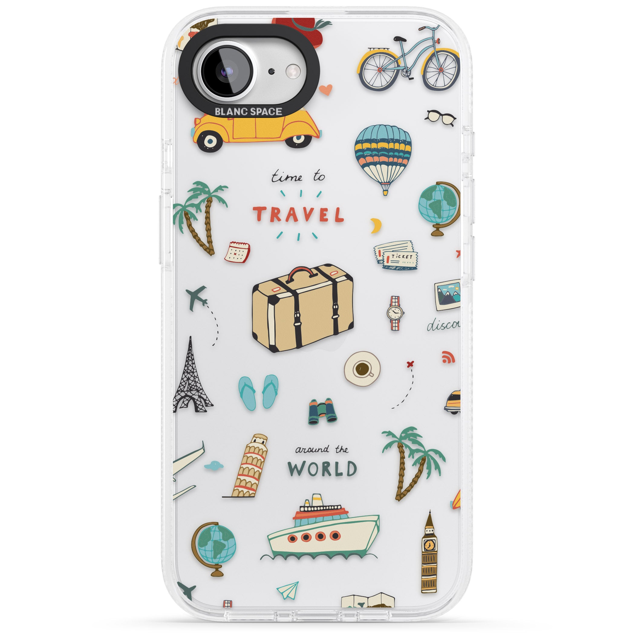 Cute Travel Pattern Transparent iPhone 16e Clear Case Impact Air - Blanc Space