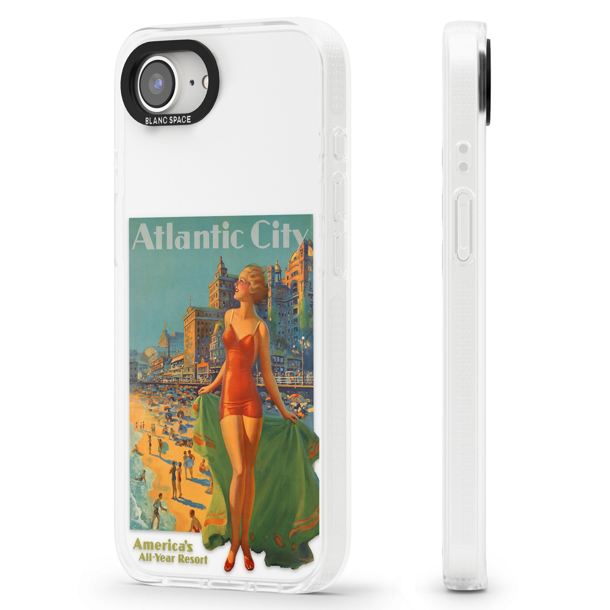 Atlantic City Vacation Poster iPhone 16e Clear Case Impact Air - Blanc Space