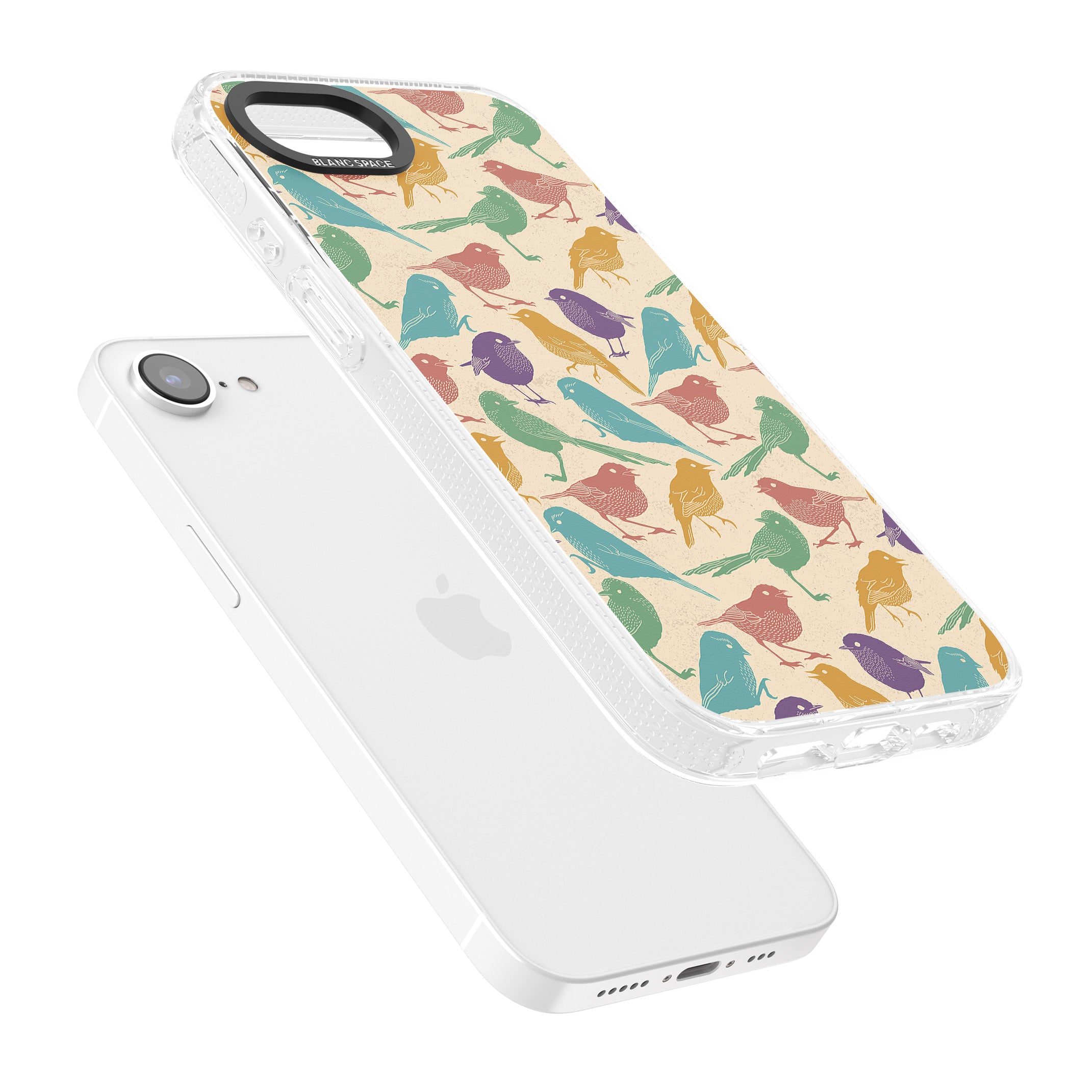 Colourful Feathered Friends Bird iPhone 16e Clear Case Impact Air - Blanc Space