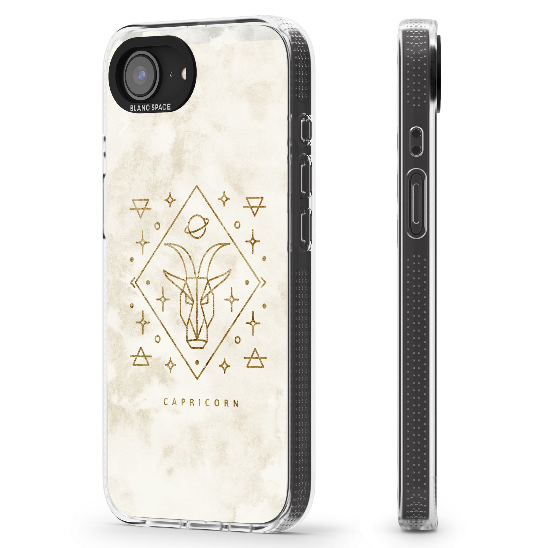 Capricorn Emblem - Solid Gold Marbled Design iPhone 16e Clear Case Impact Air - Blanc Space