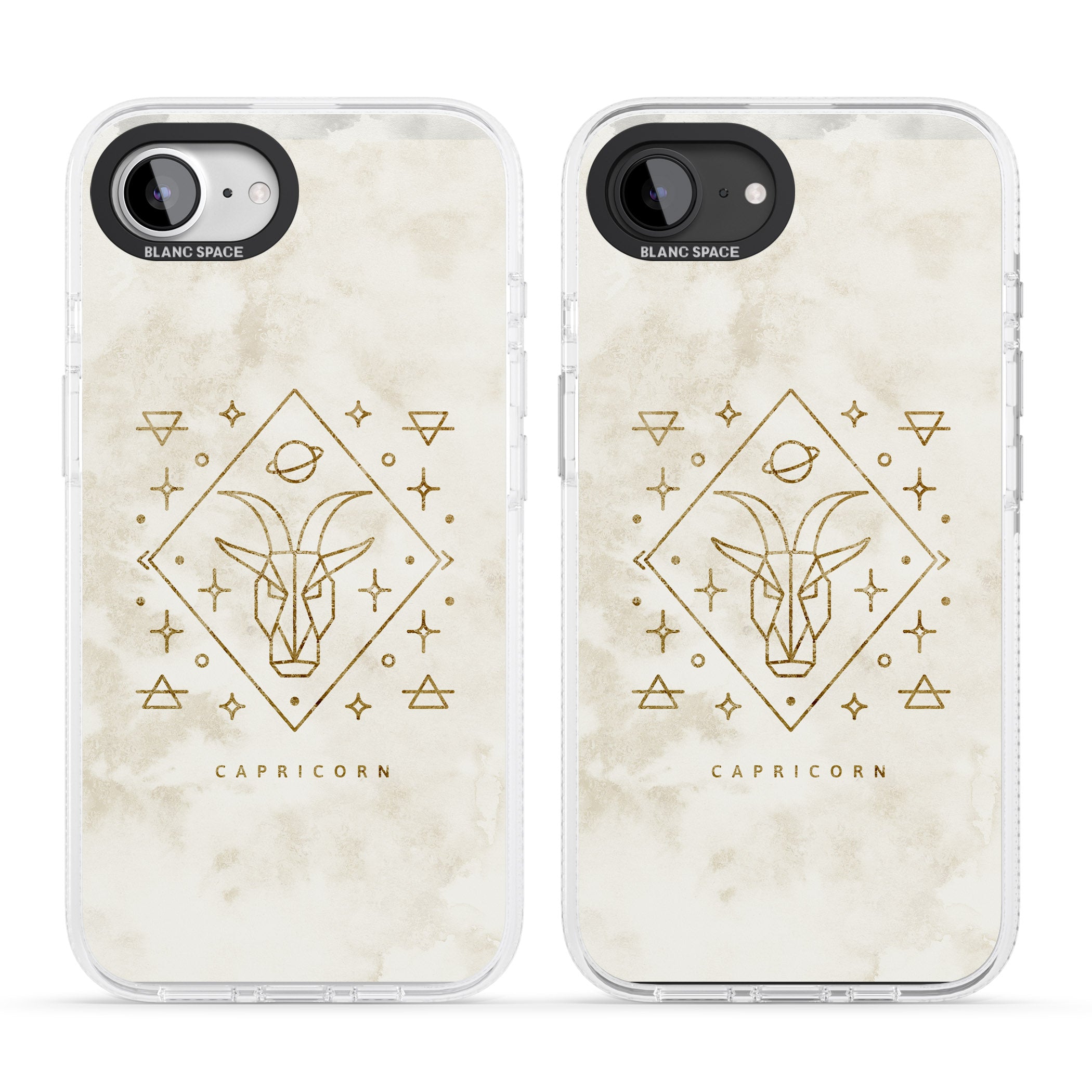 Capricorn Emblem - Solid Gold Marbled Design iPhone 16e Clear Case Impact Air - Blanc Space