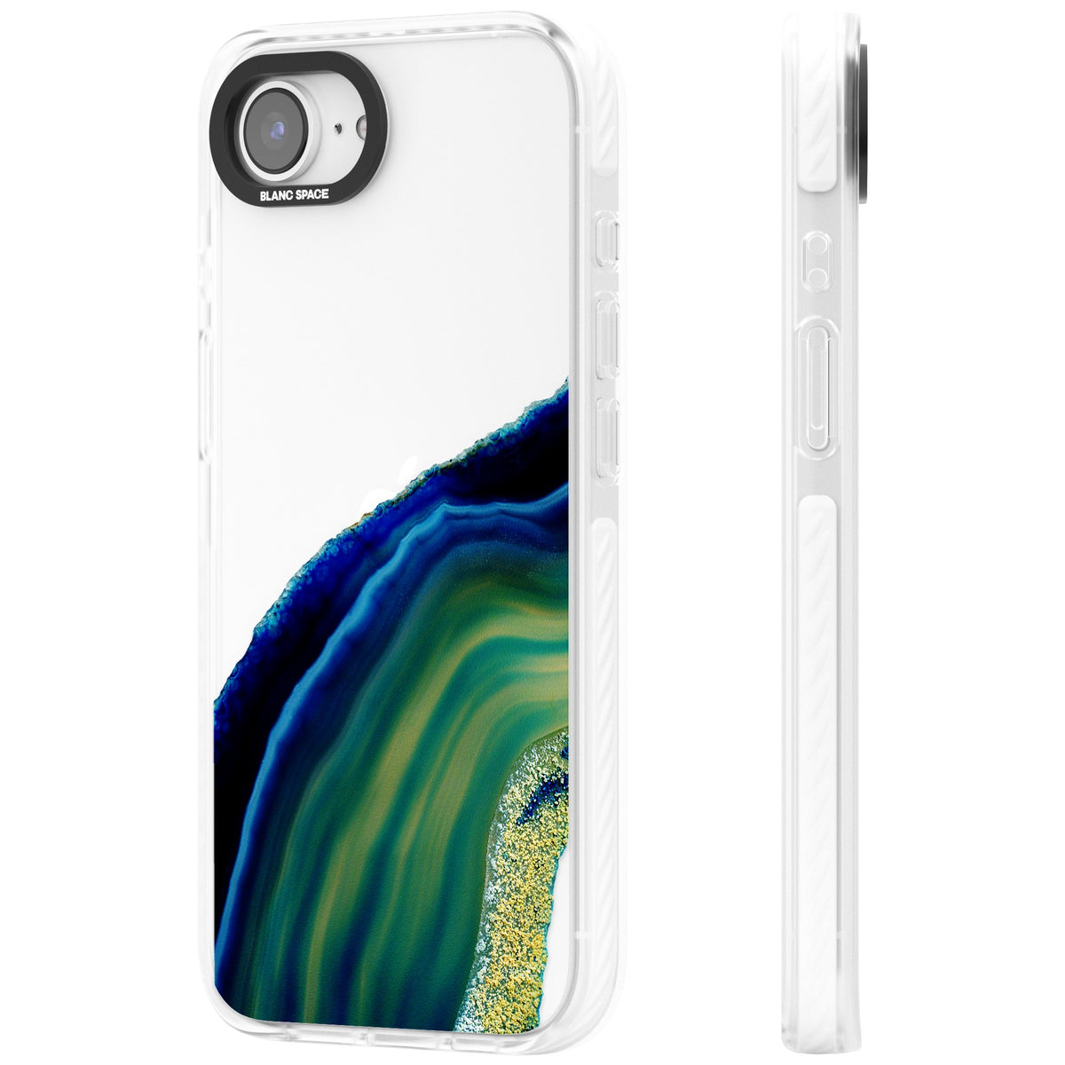 Green & Blue Emerald Geode iPhone 16e / iPhone 17e Impact Clear Phone Case side