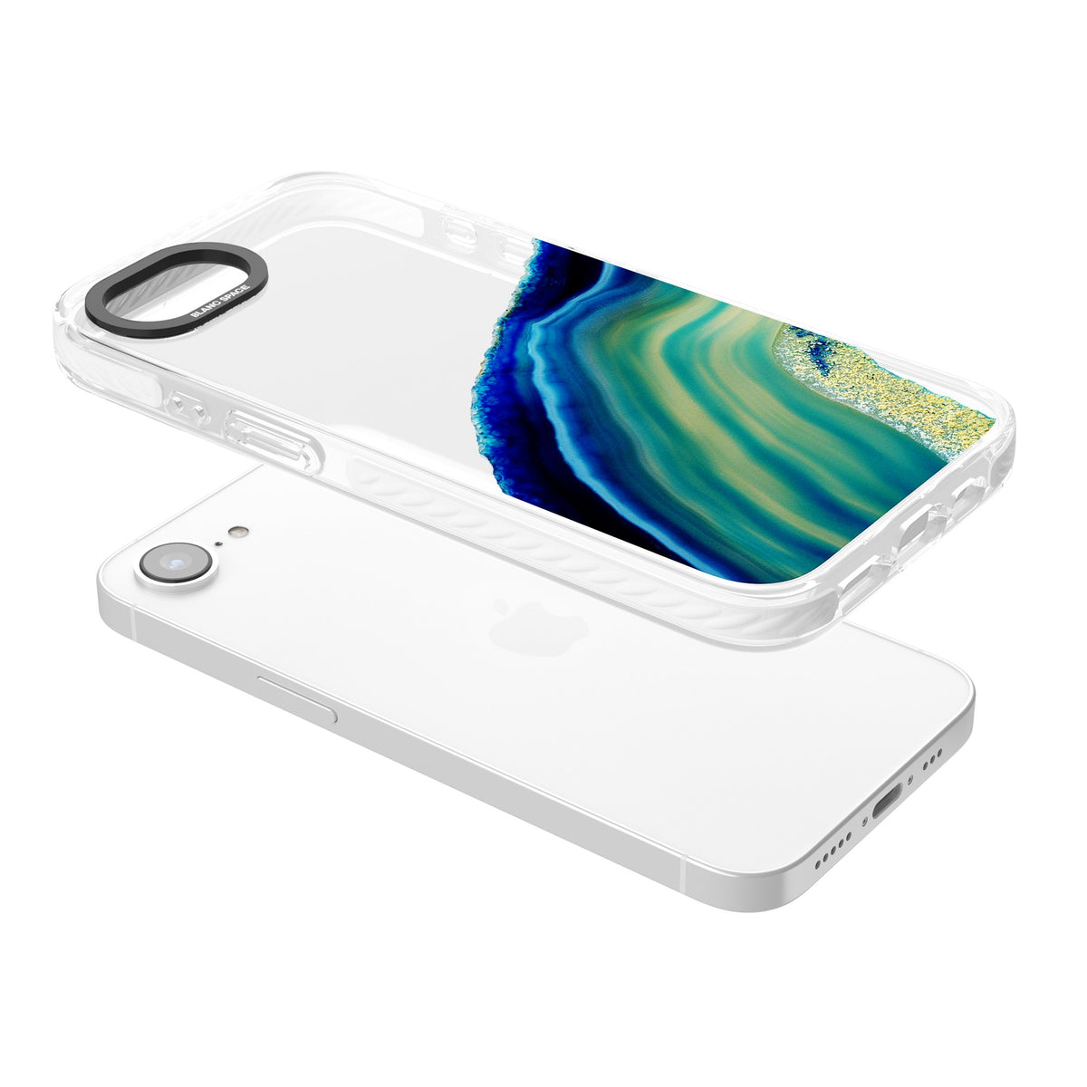 Green & Blue Emerald Geode iPhone 16e / iPhone 17e Impact Clear Phone Case angled