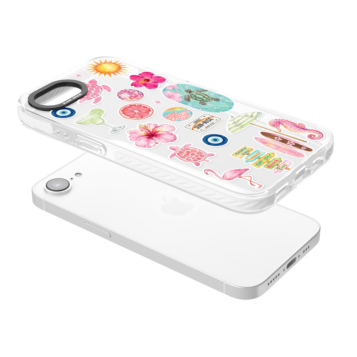 Aloha Sticker Mix iPhone 16e / iPhone 17e Impact Clear Phone Case angled
