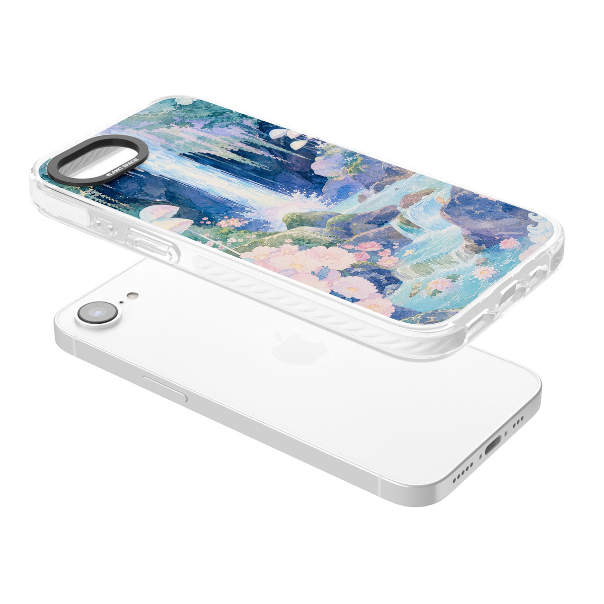 Mystic Waterfall iPhone 16e / iPhone 17e Impact Clear Phone Case angled