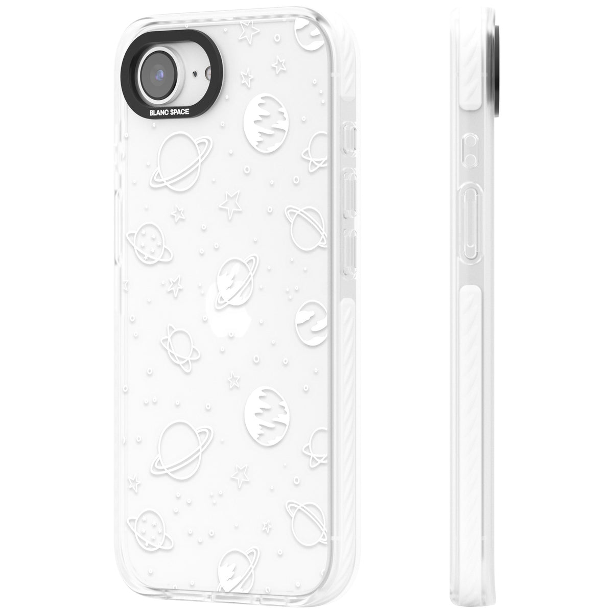 White Cosmic iPhone 16e / iPhone 17e Impact Clear Phone Case side
