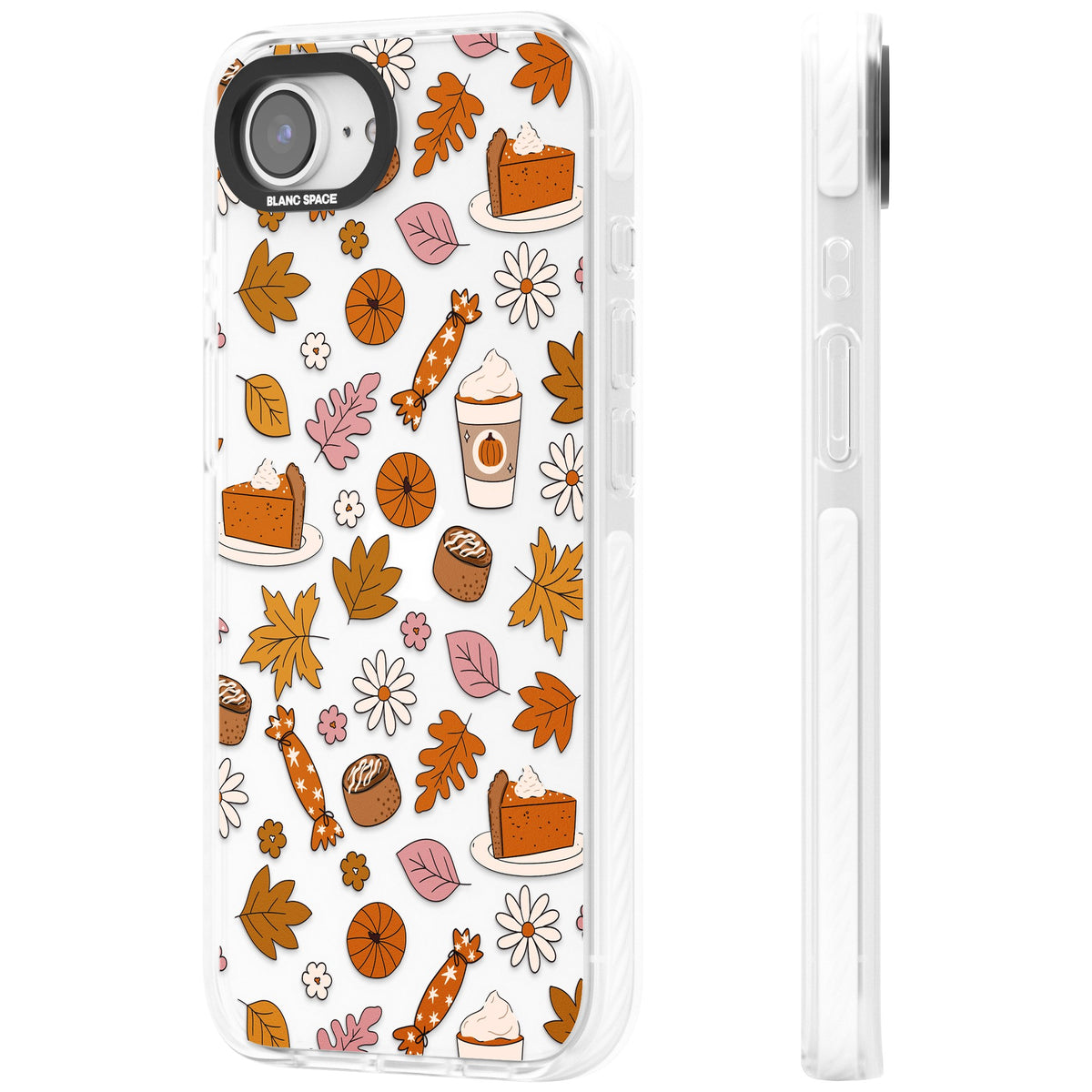 Pumpkin Spice iPhone 16e / iPhone 17e Impact Clear Phone Case side