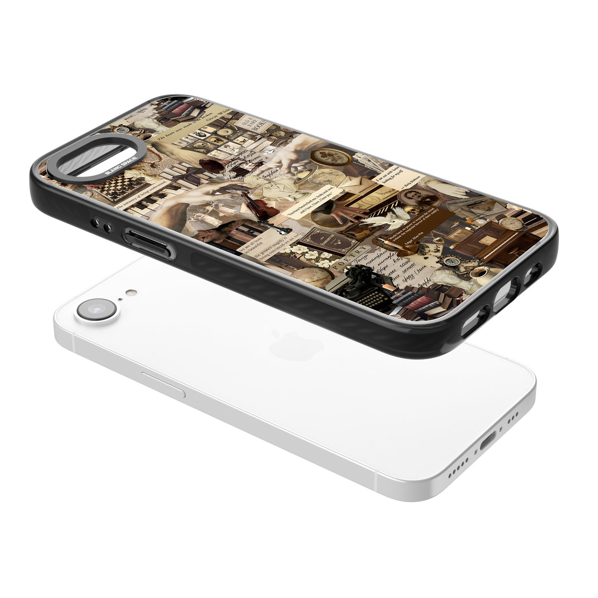 Antique Collage iPhone 16e / iPhone 17e Impact Black Phone Case angled