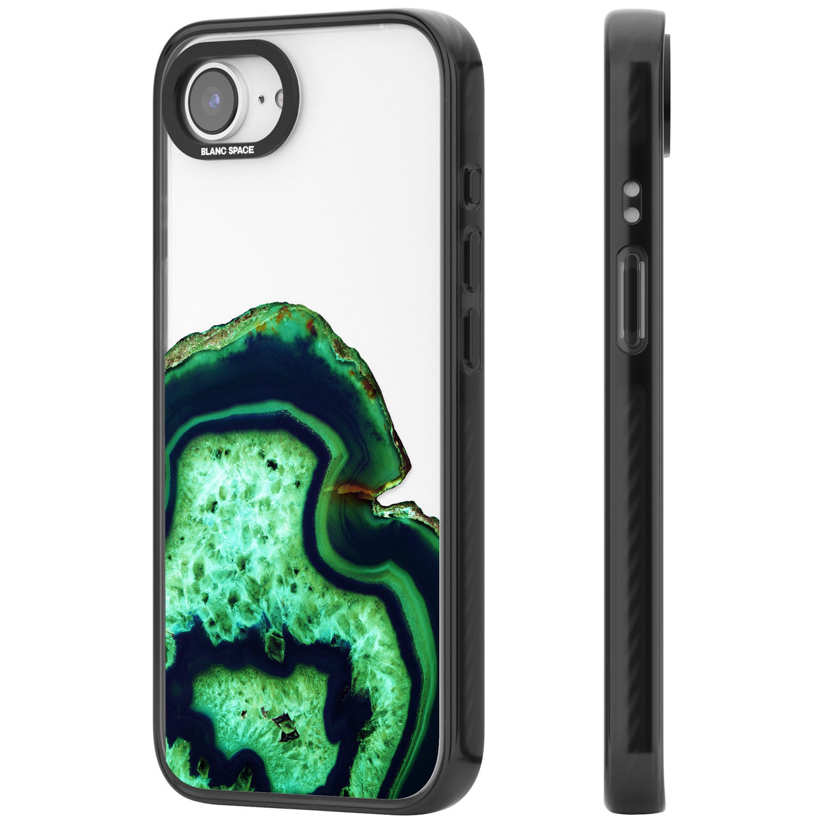 Emerald Agate Slice iPhone 16e / iPhone 17e Impact Black Phone Case side