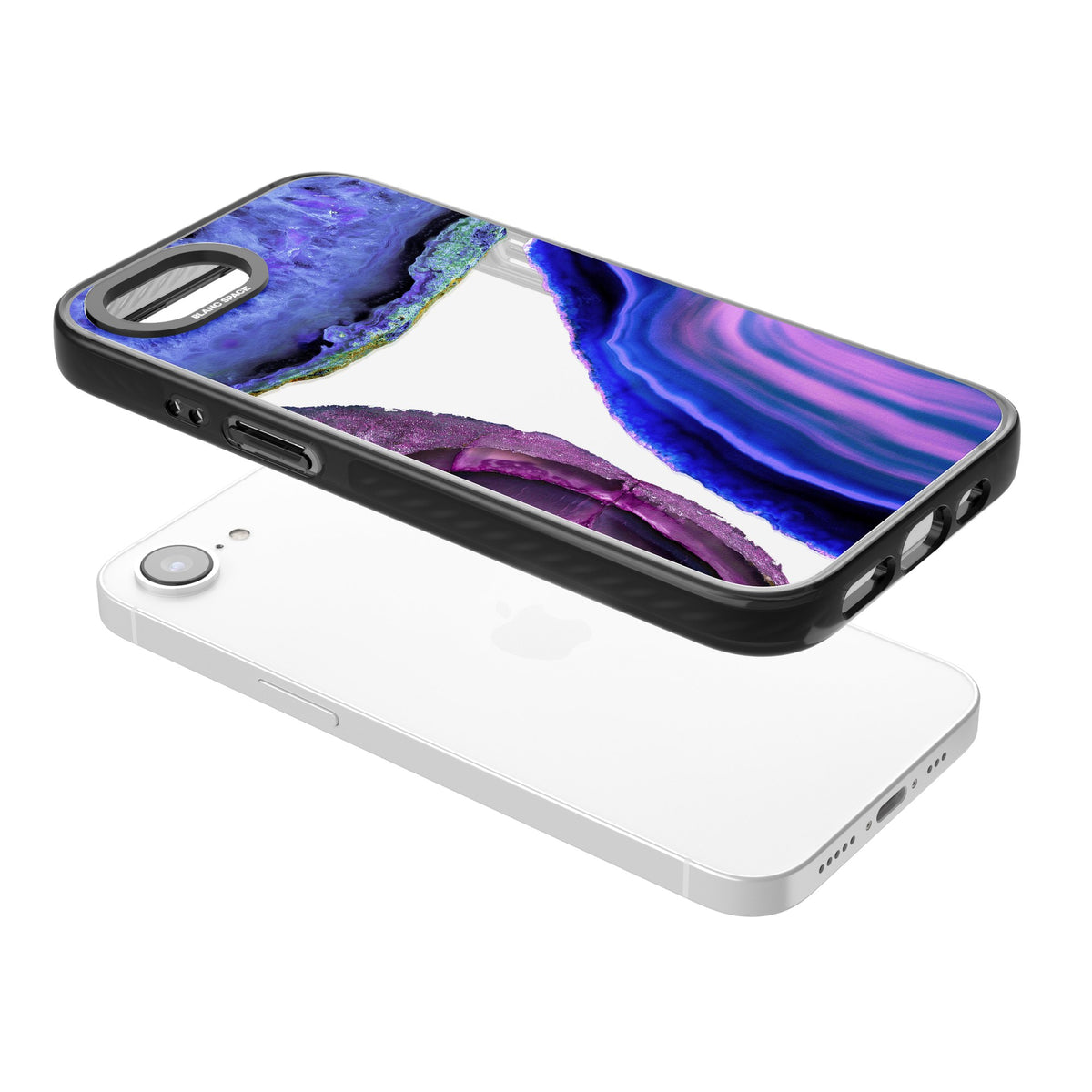Violet Agate Slice iPhone 16e / iPhone 17e Impact Black Phone Case angled
