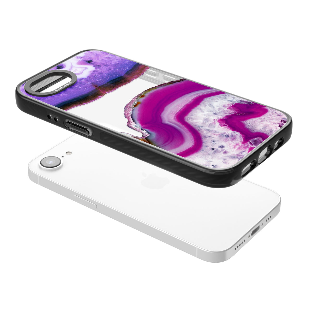 Amethyst Crystal Slice iPhone 16e / iPhone 17e Impact Black Phone Case angled