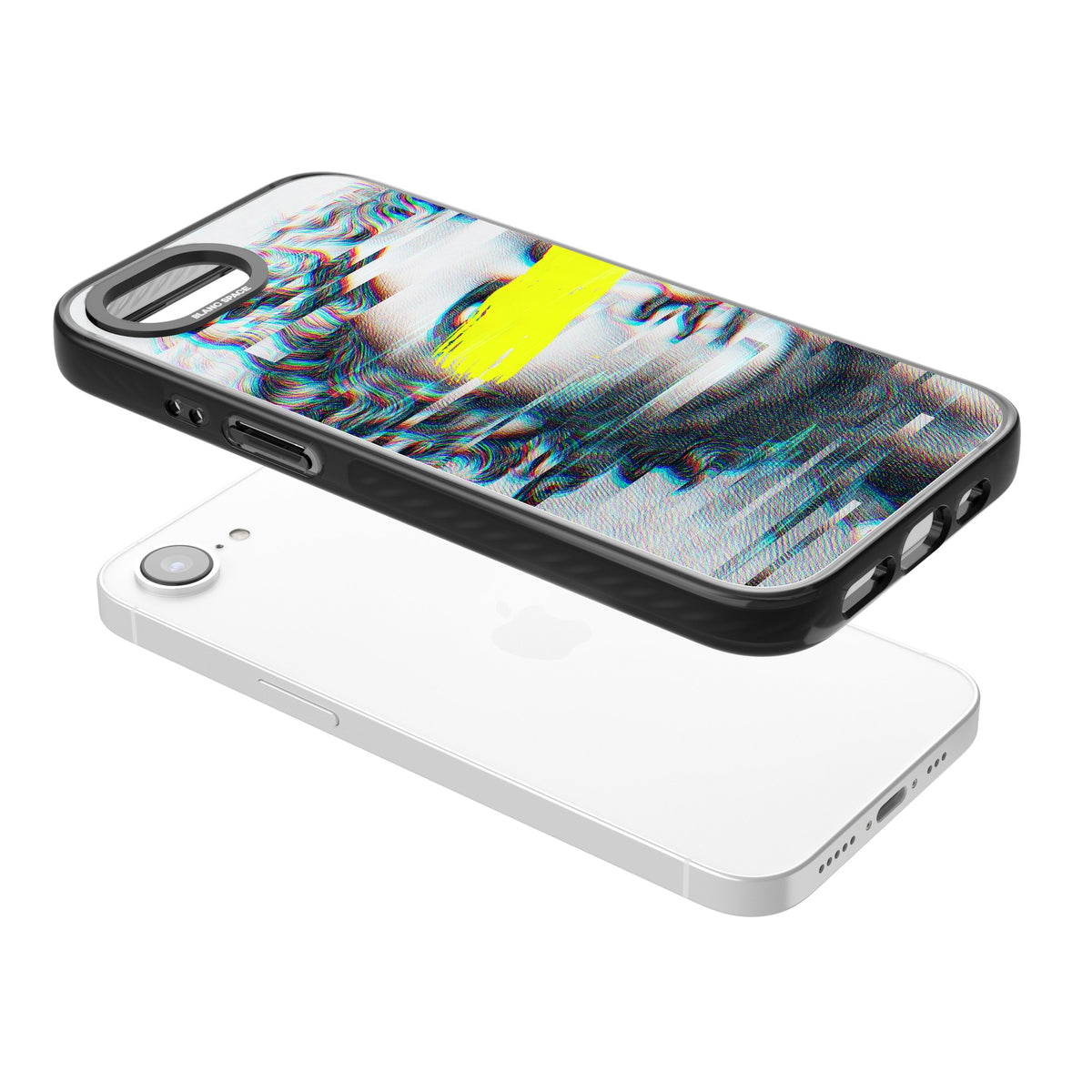 Glitched Fragment iPhone 16e / iPhone 17e Impact Black Phone Case angled