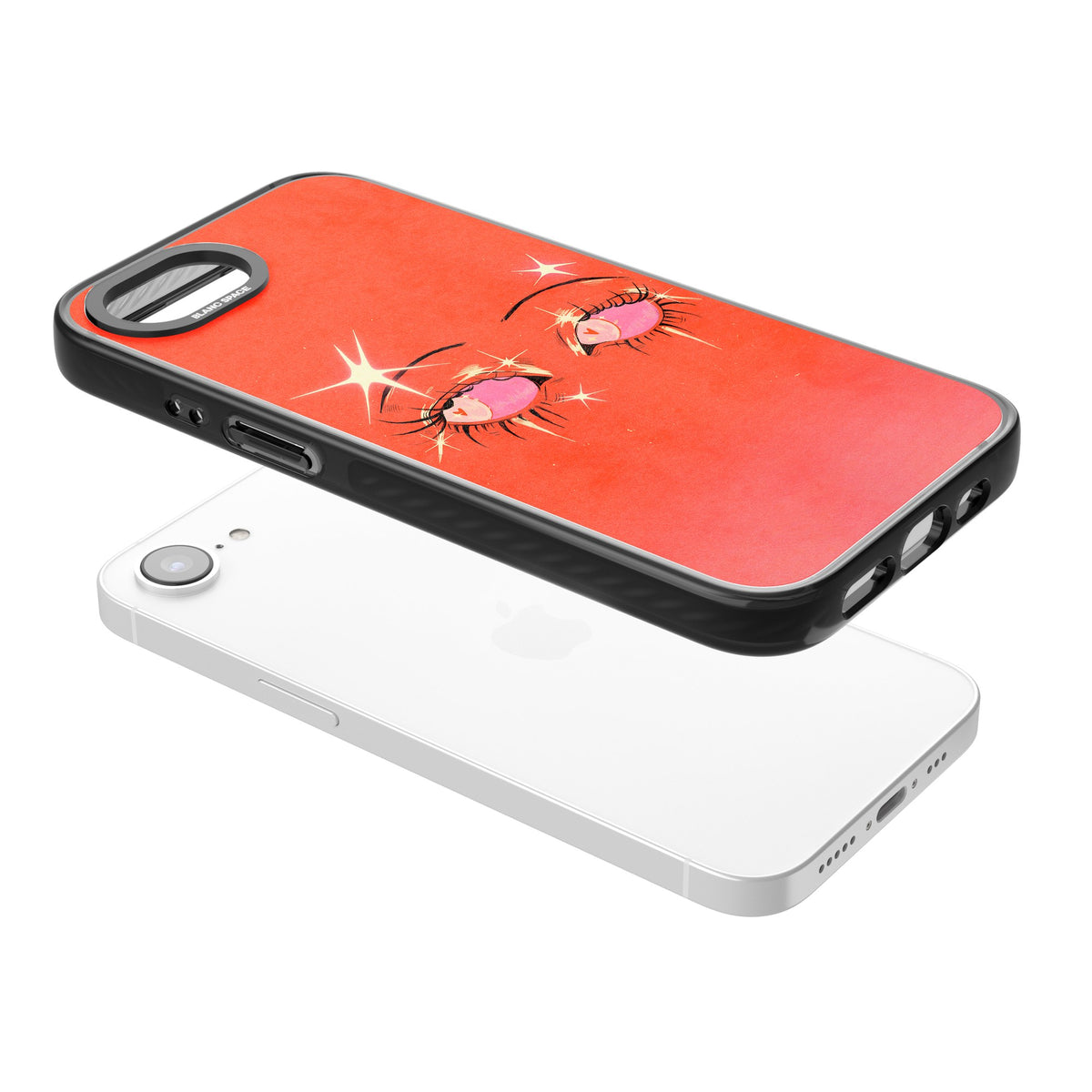Pink Ethereal Eyes iPhone 16e / iPhone 17e Impact Black Phone Case angled